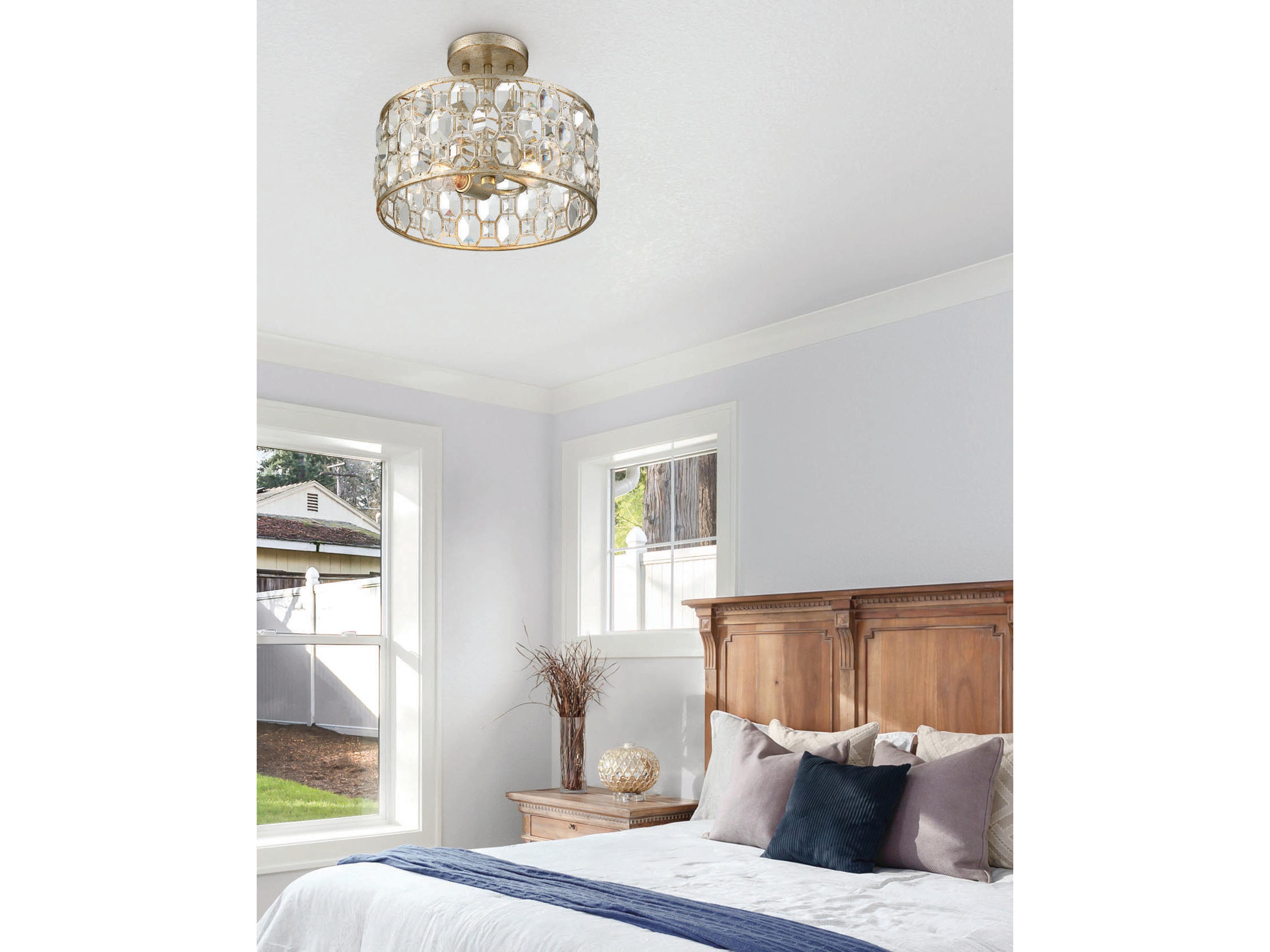 Savoy House Meridian 2-Light Silver Gold Crystal Drum Geometric Semi Flush Mount