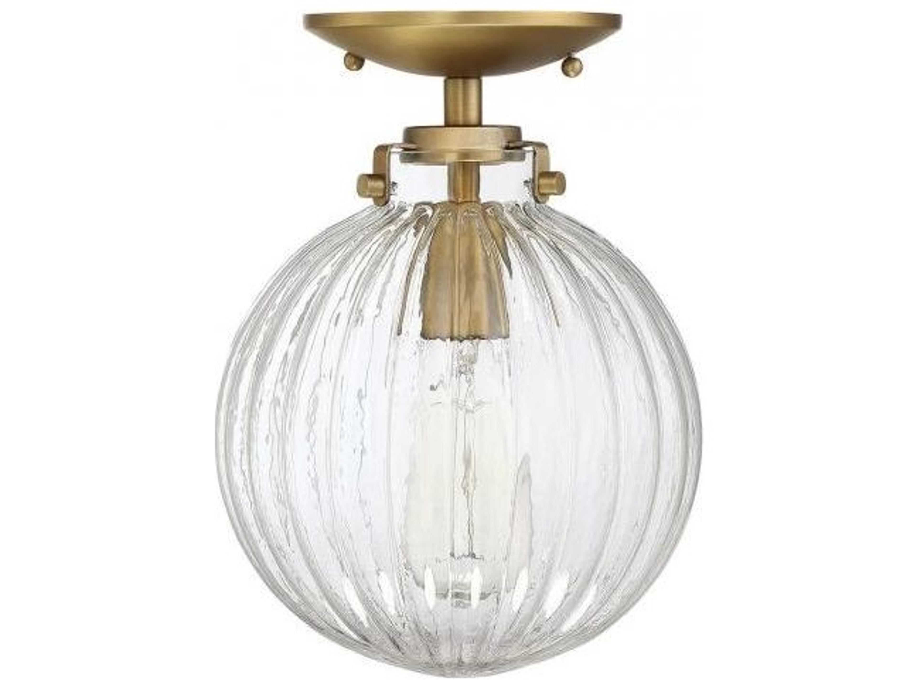Savoy House Meridian 1-Light Natural Brass Glass Globe Geometric Semi Flush Mount