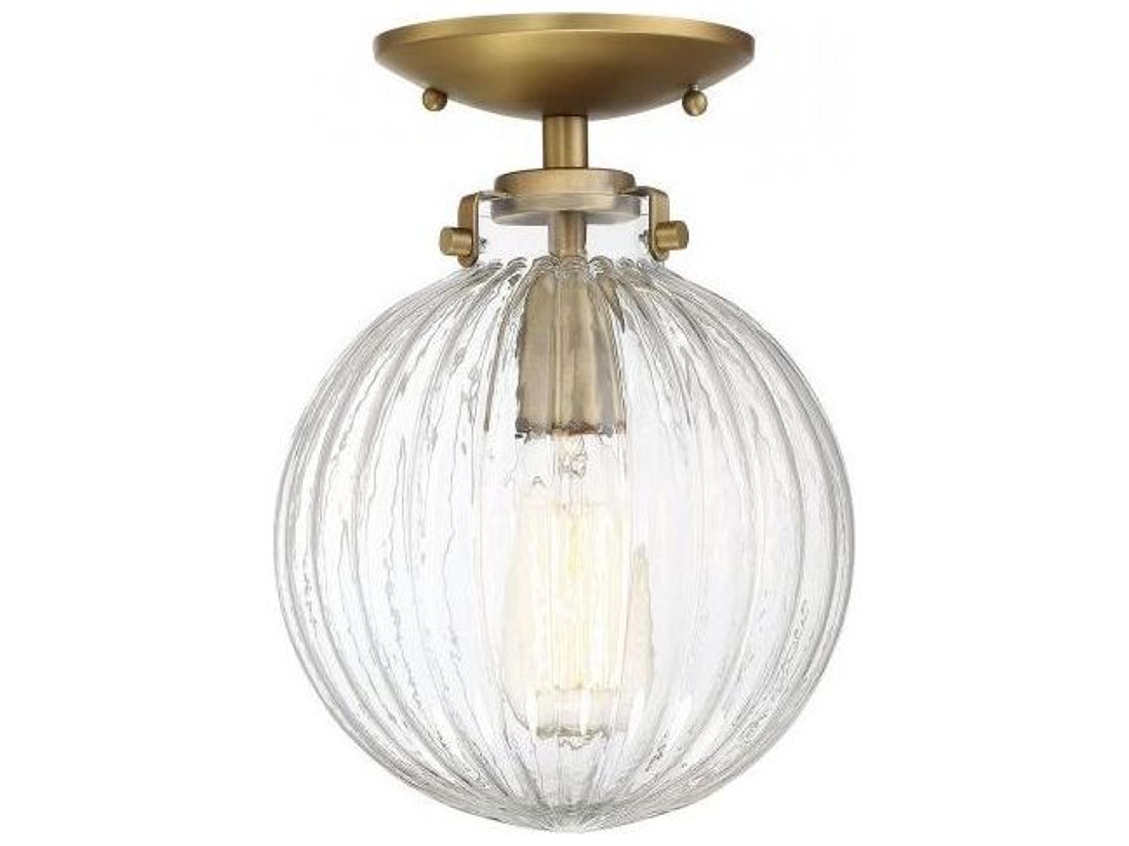 Savoy House Meridian 1-Light Natural Brass Glass Globe Geometric Semi Flush Mount