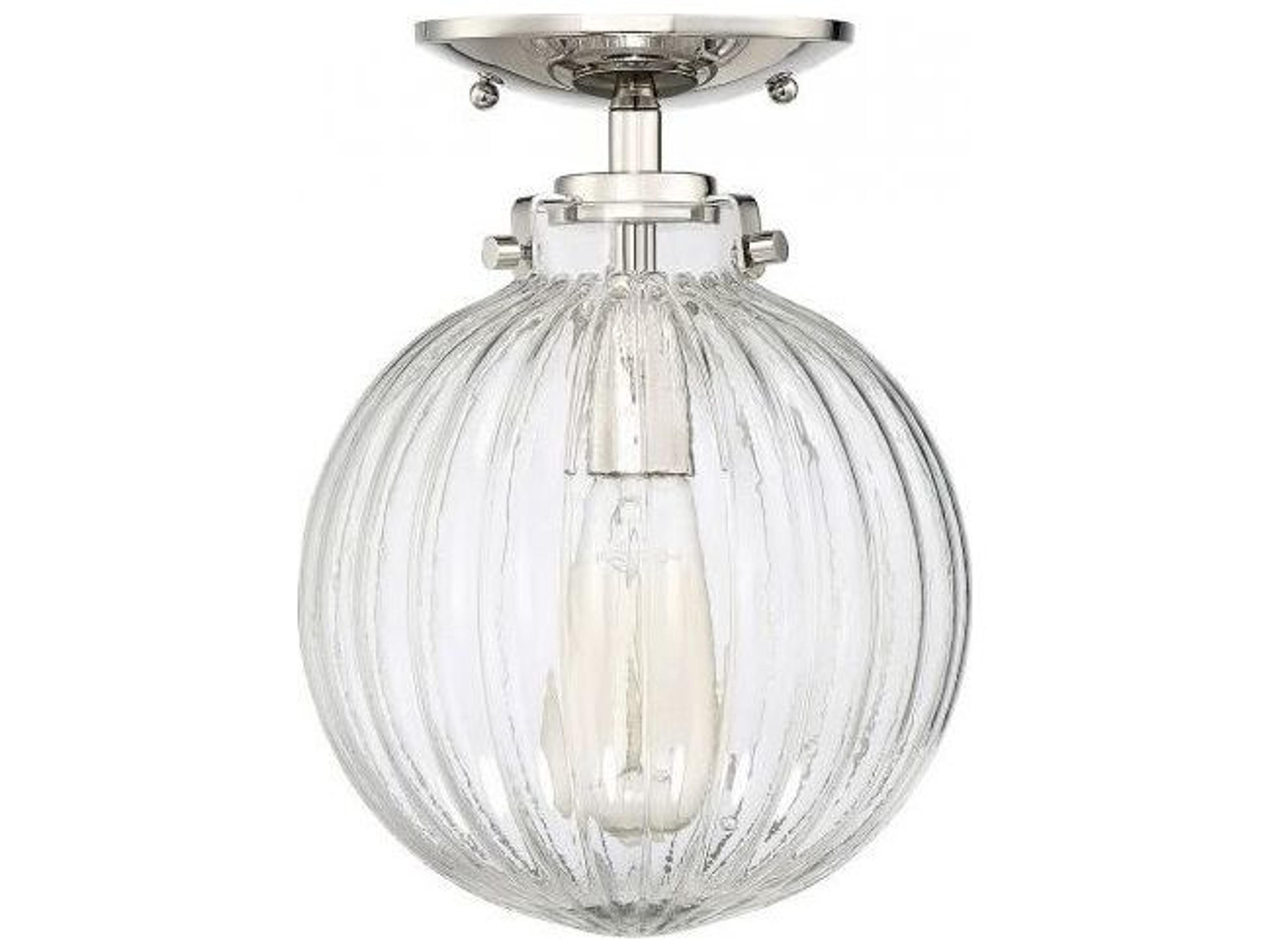 Savoy House Meridian 1-Light Polished Nickel Glass Globe Geometric Semi Flush Mount