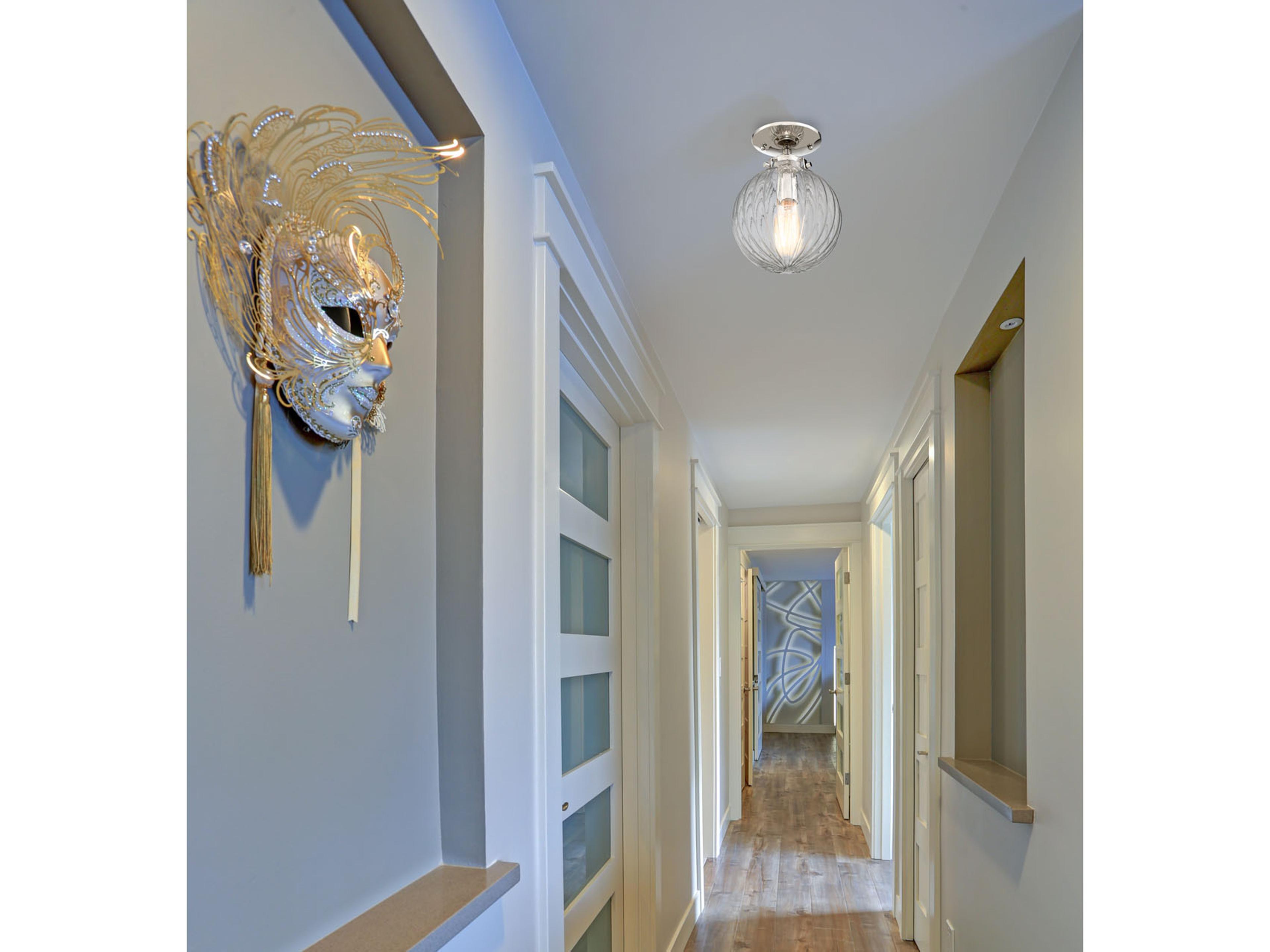 Savoy House Meridian 1-Light Polished Nickel Glass Globe Geometric Semi Flush Mount