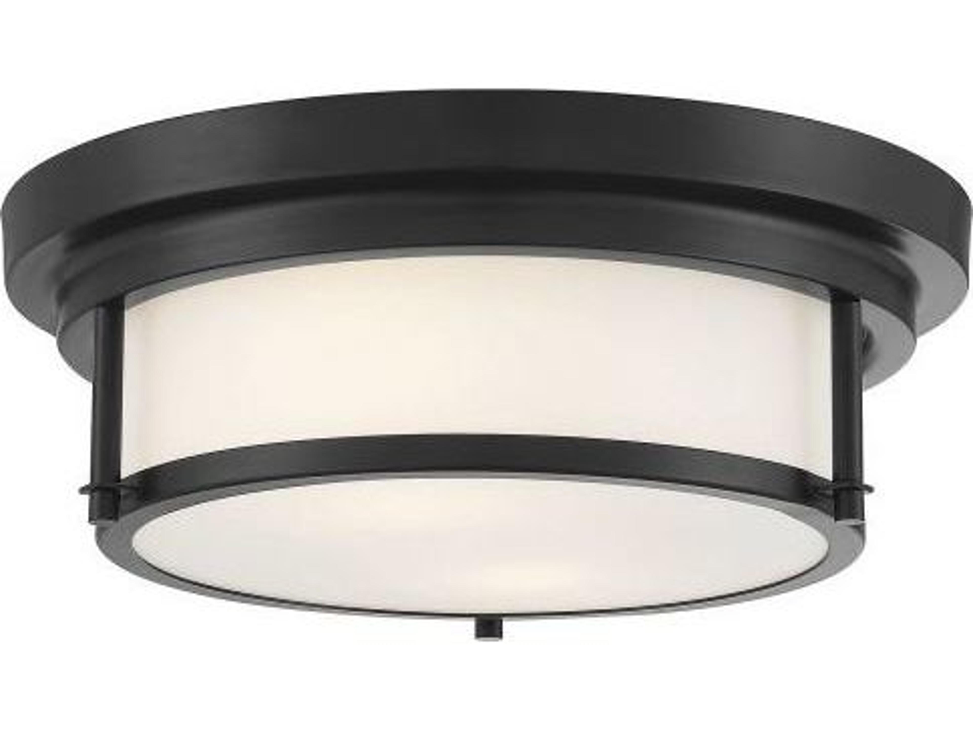 Savoy House Meridian 2-Light Matte Black Glass Drum Geometric Flush Mount