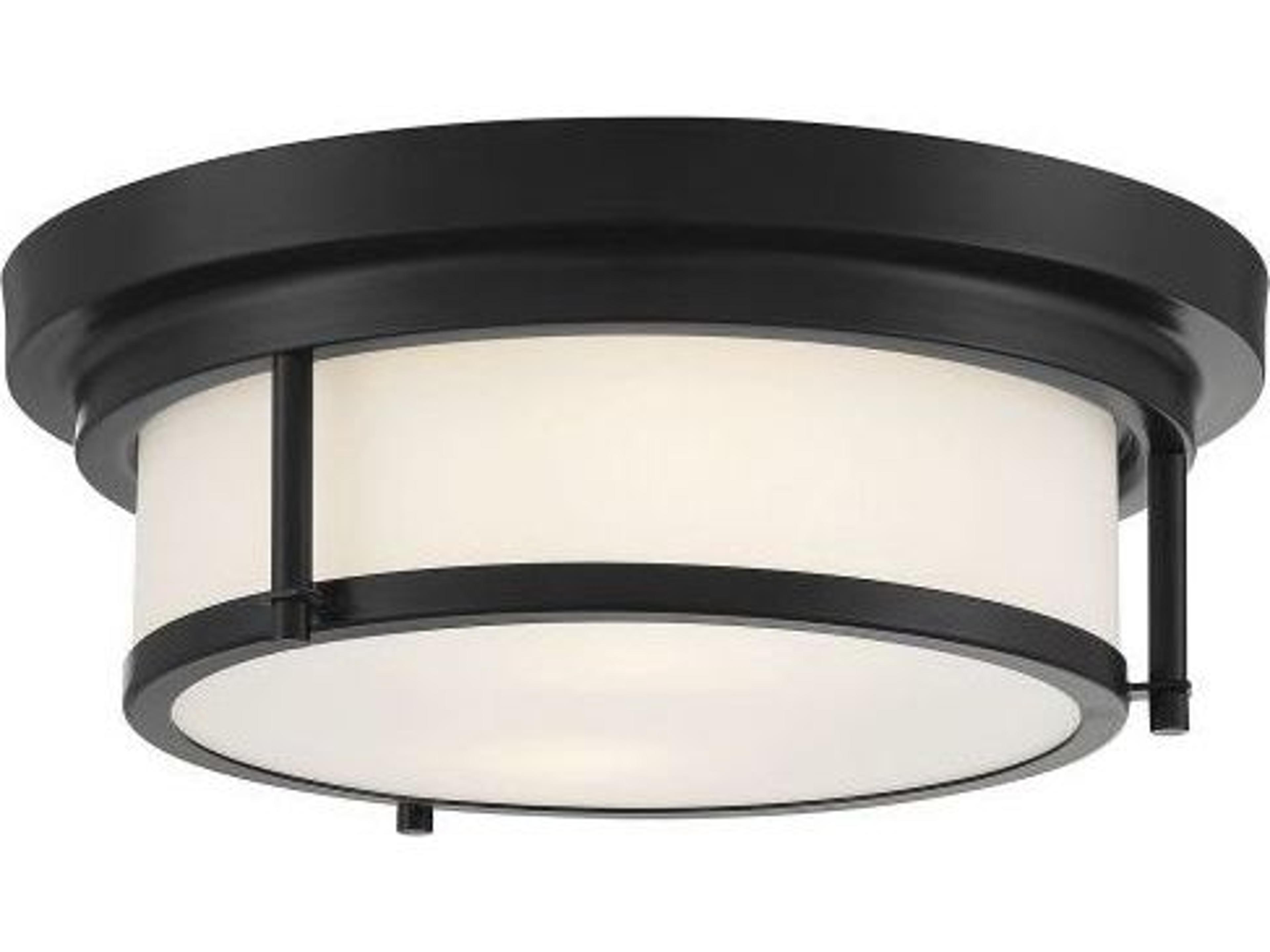 Savoy House Meridian 2-Light Matte Black Glass Drum Geometric Flush Mount