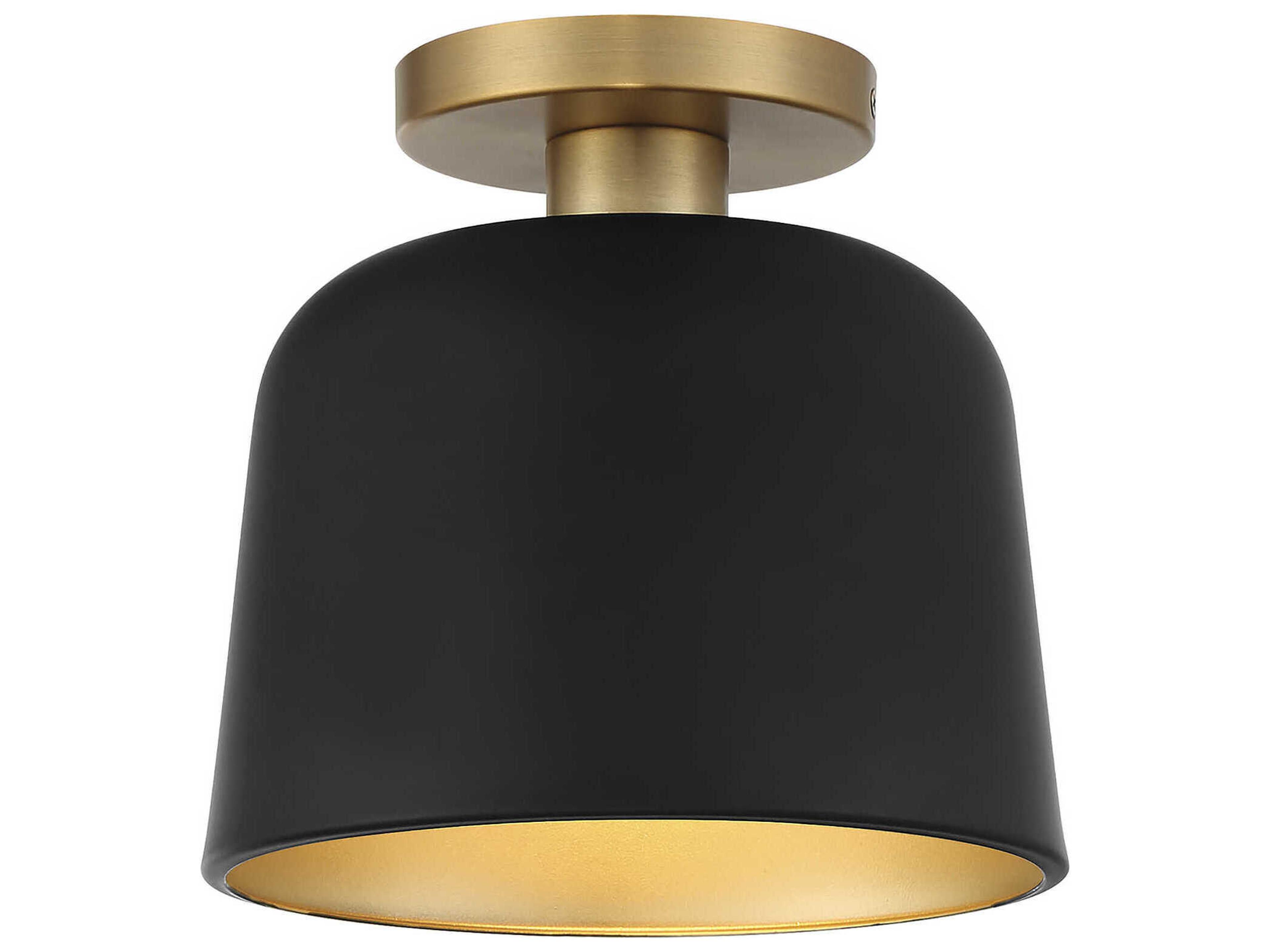Meridian 1-Light Matte Black Natural Brass Dome Semi Flush Mount