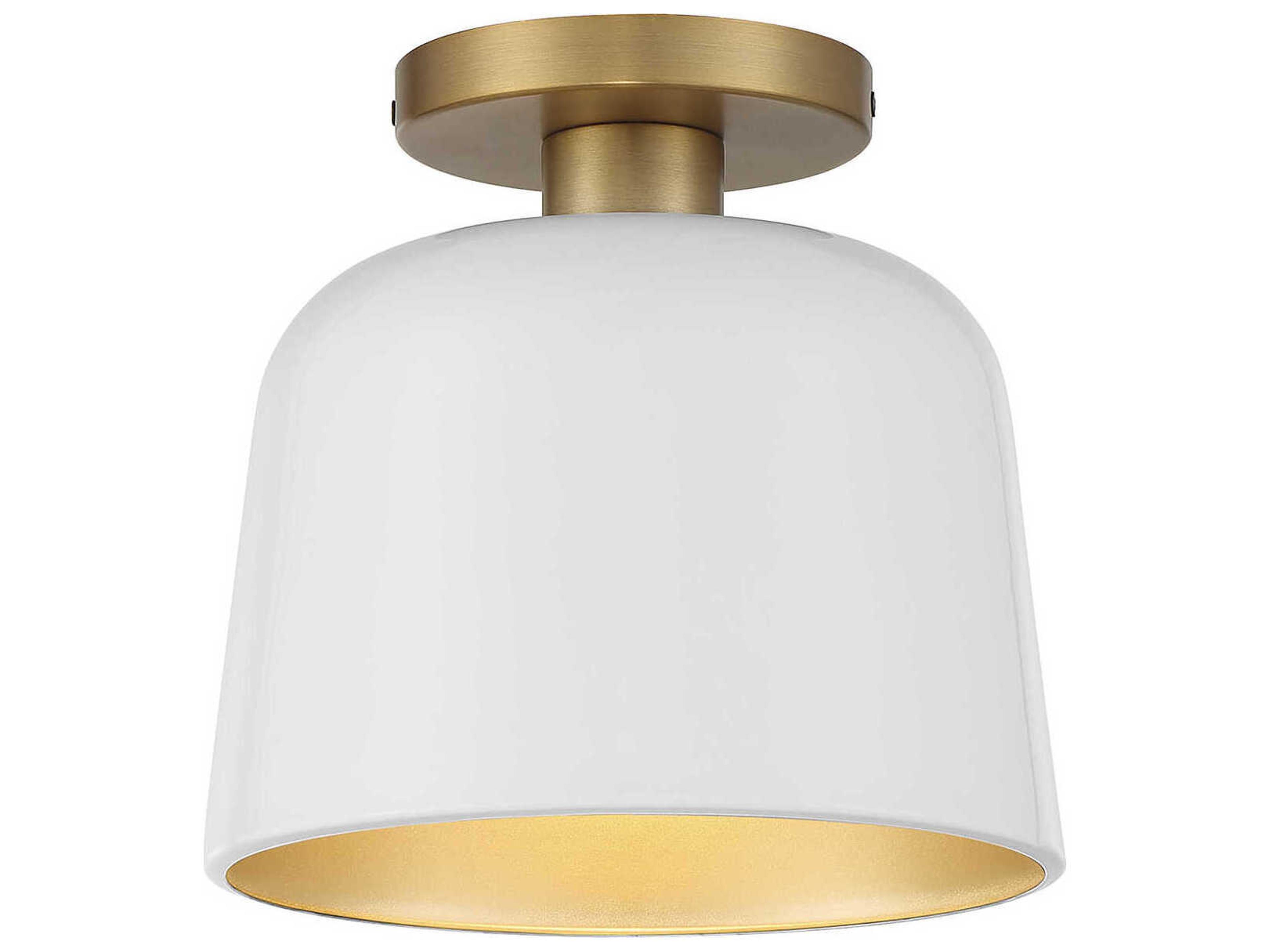 Meridian 1-Light White Natural Brass Dome Semi Flush Mount