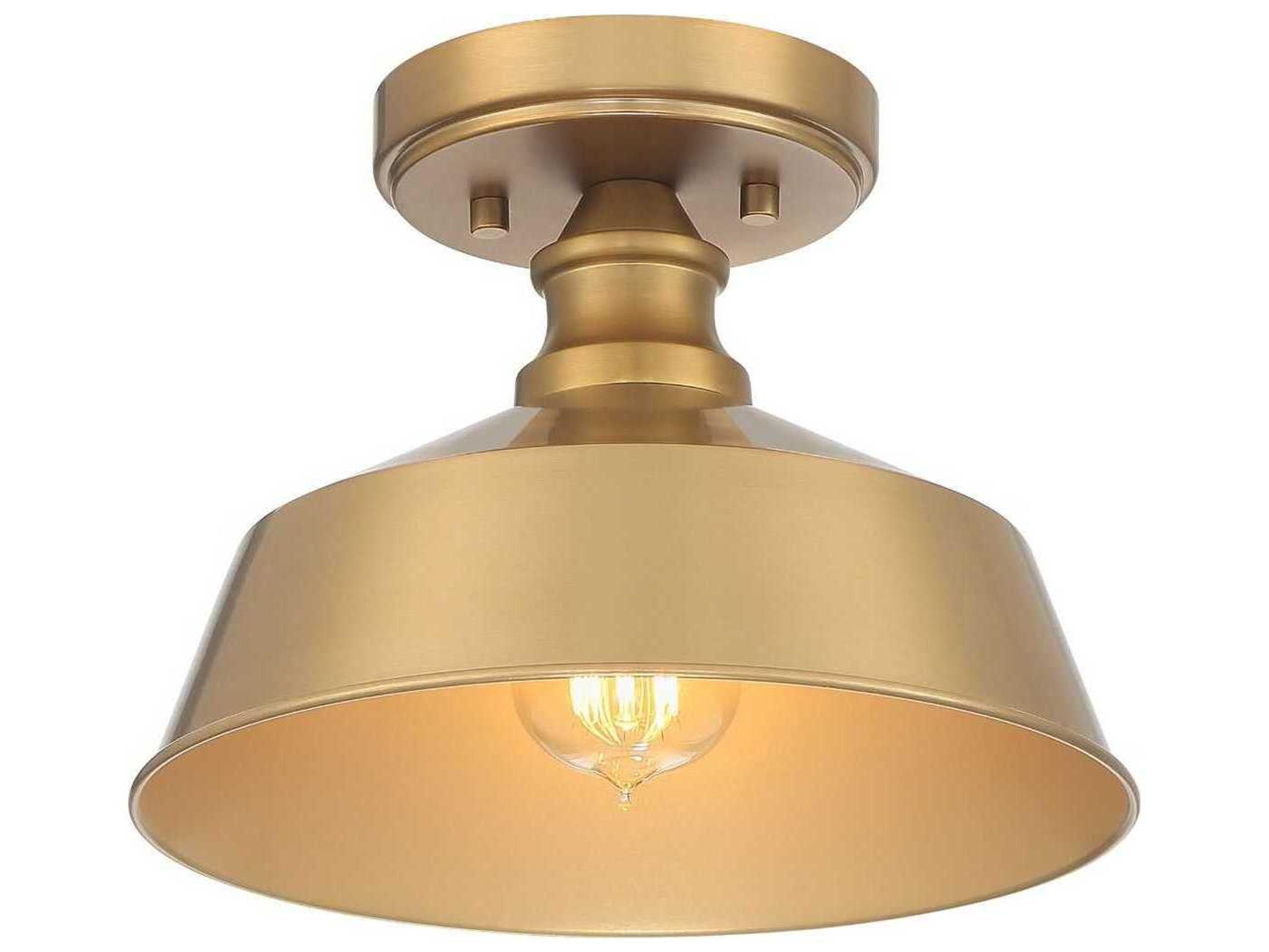 Meridian 1-Light Natural Brass Dome Semi Flush Mount