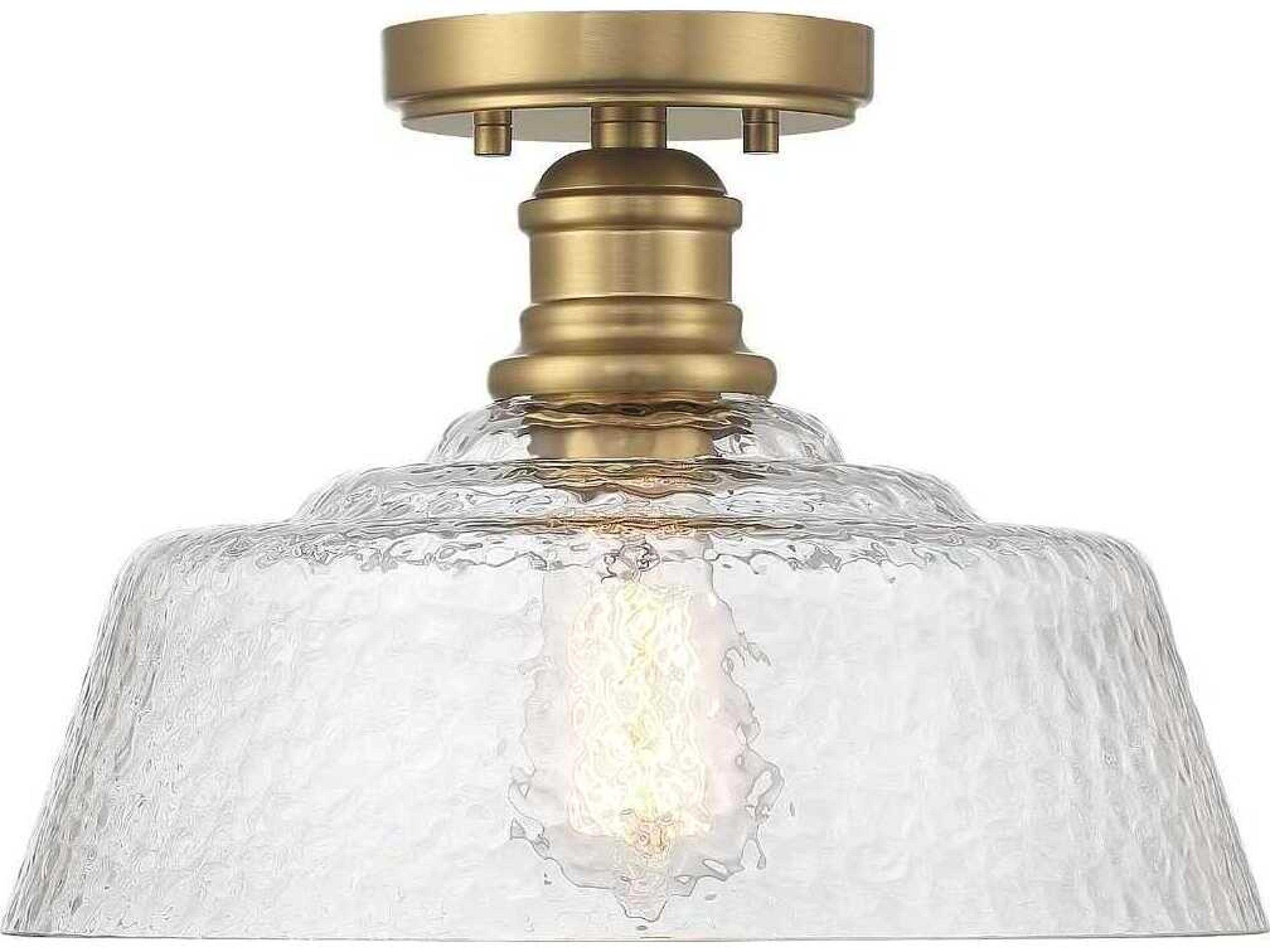 Meridian 1-Light Natural Brass Glass Bowl Semi Flush Mount