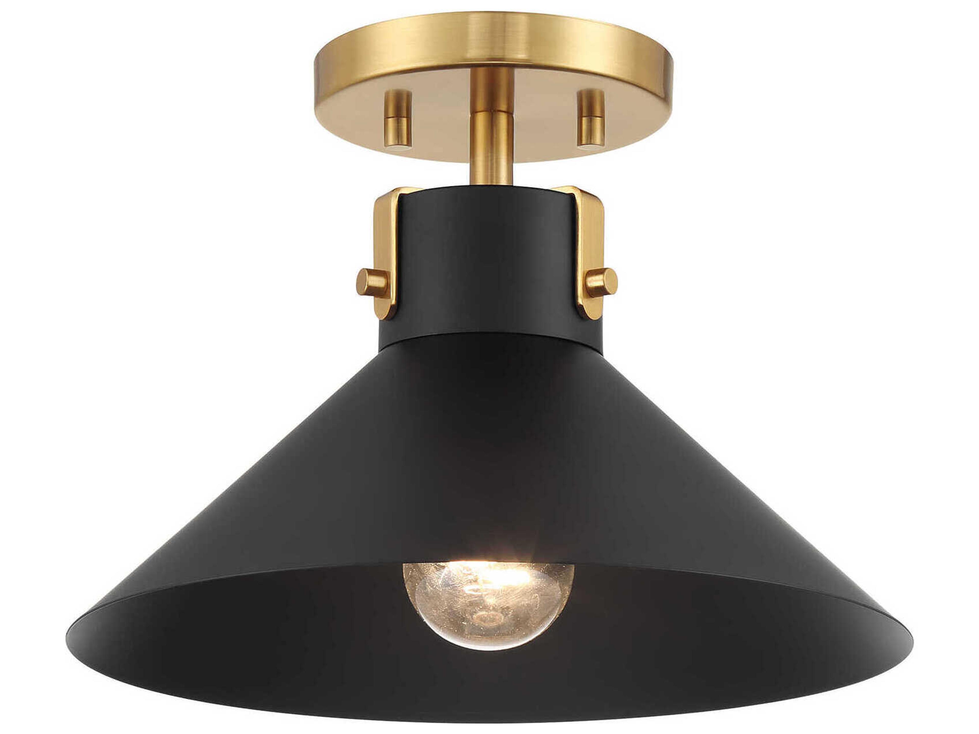 Meridian 1-Light Matte Black Natural Brass Semi Flush Mount