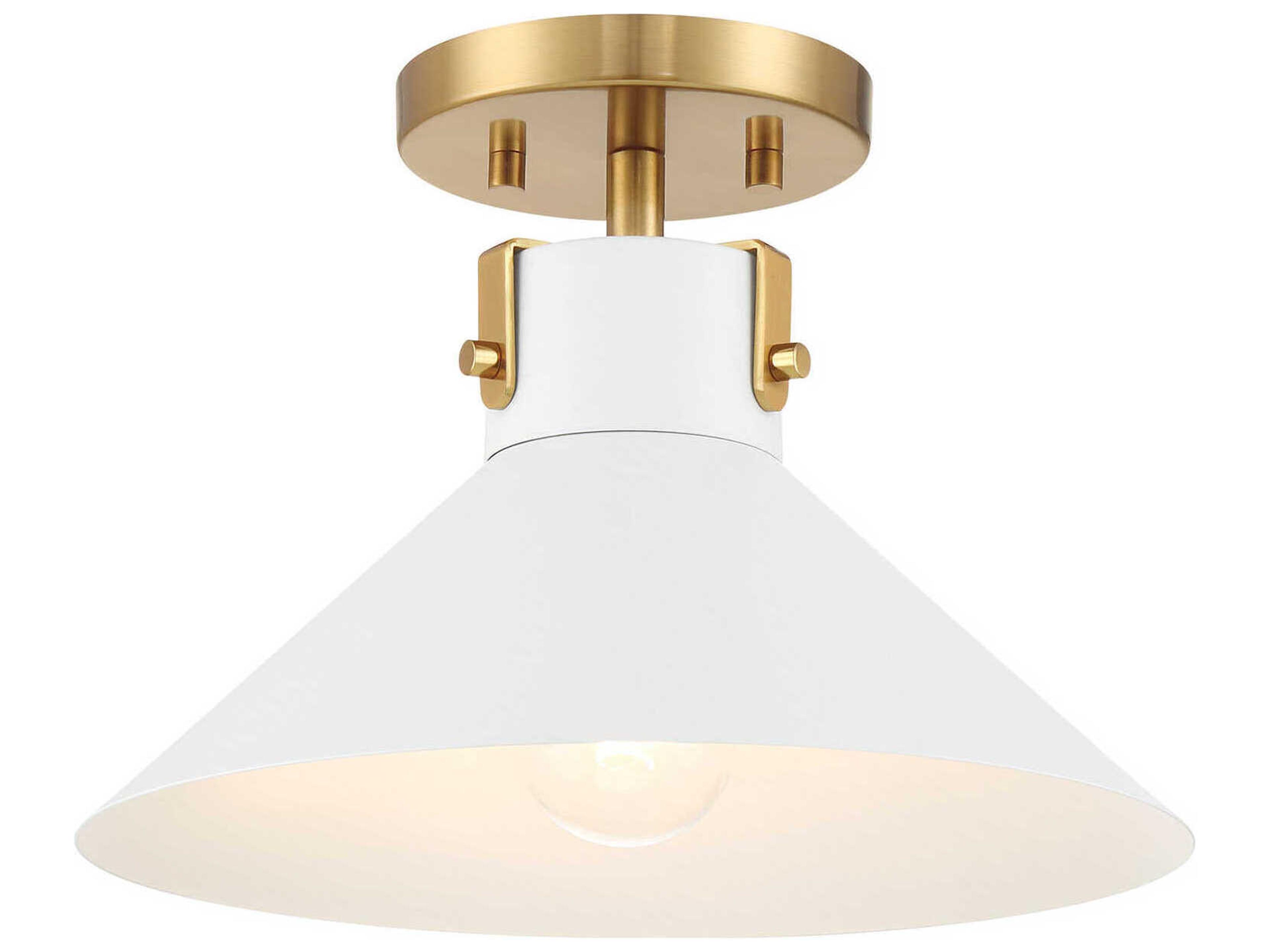 Meridian 1-Light White And Natural Brass Semi Flush Mount