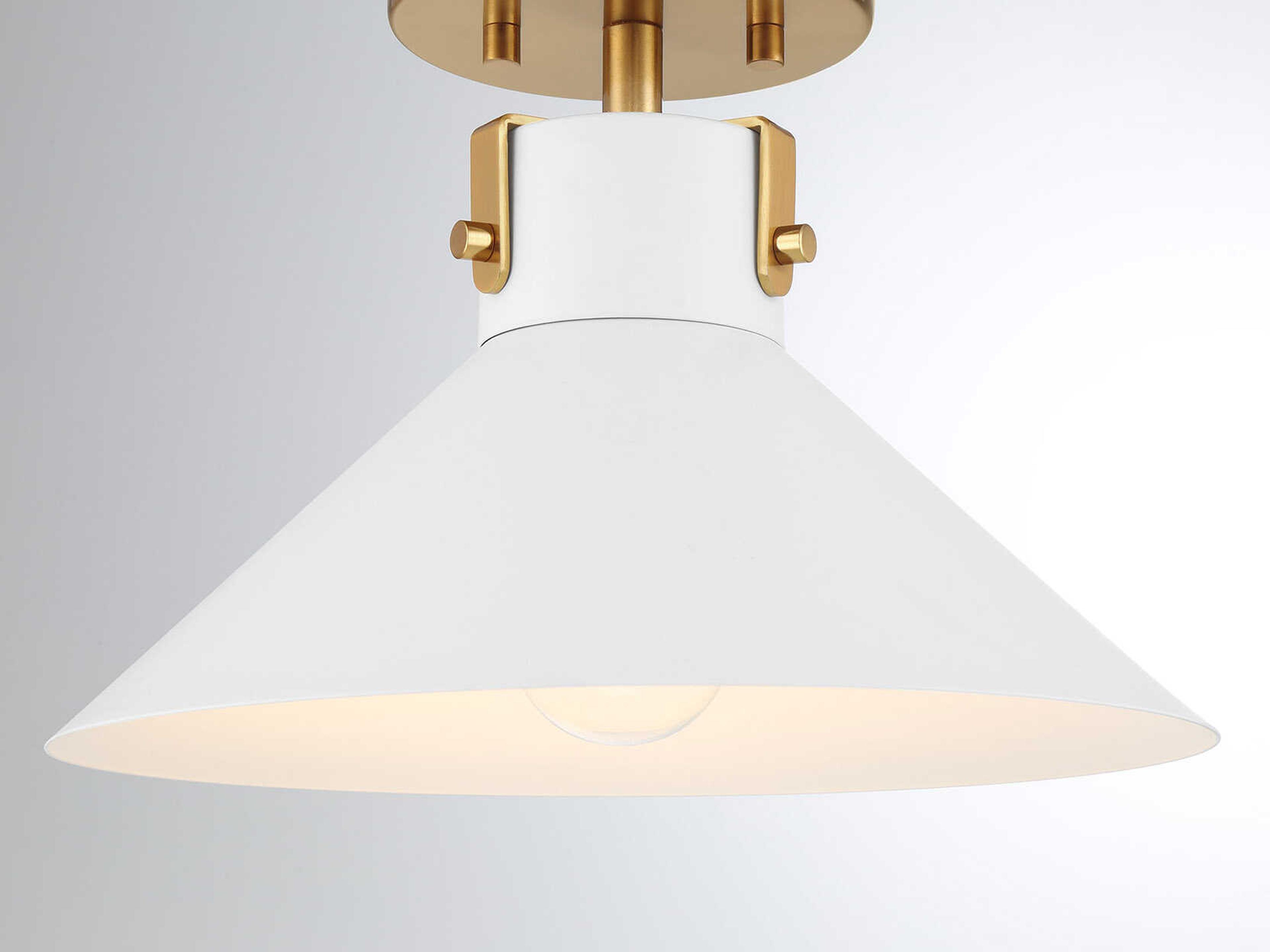 Savoy House Meridian 1-Light White And Natural Brass Semi Flush Mount
