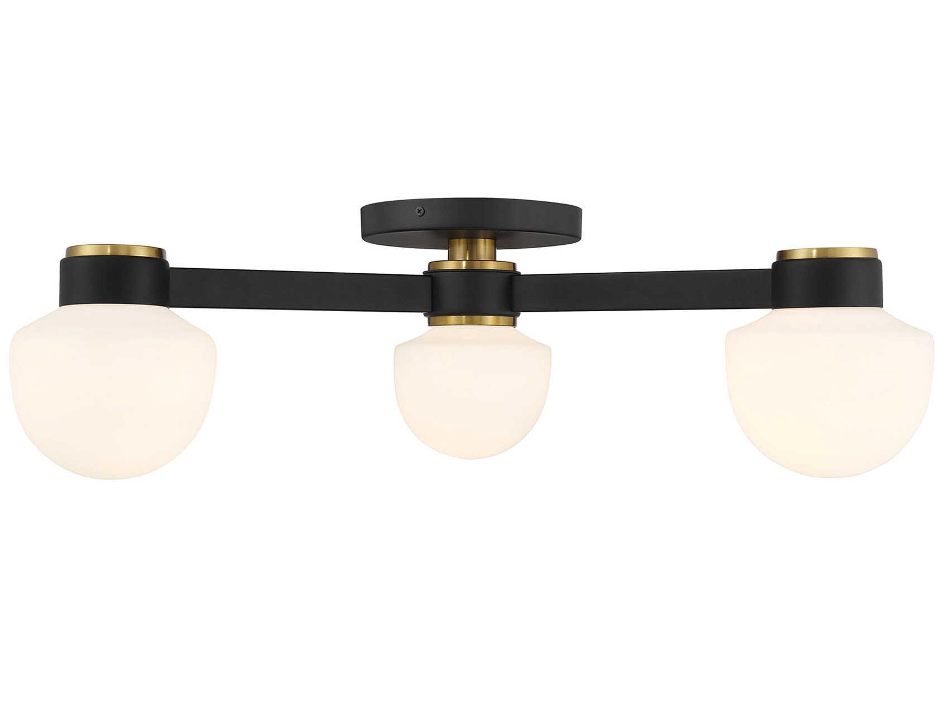 Meridian 3-Light Matte Black Natural Brass Semi Flush Mount