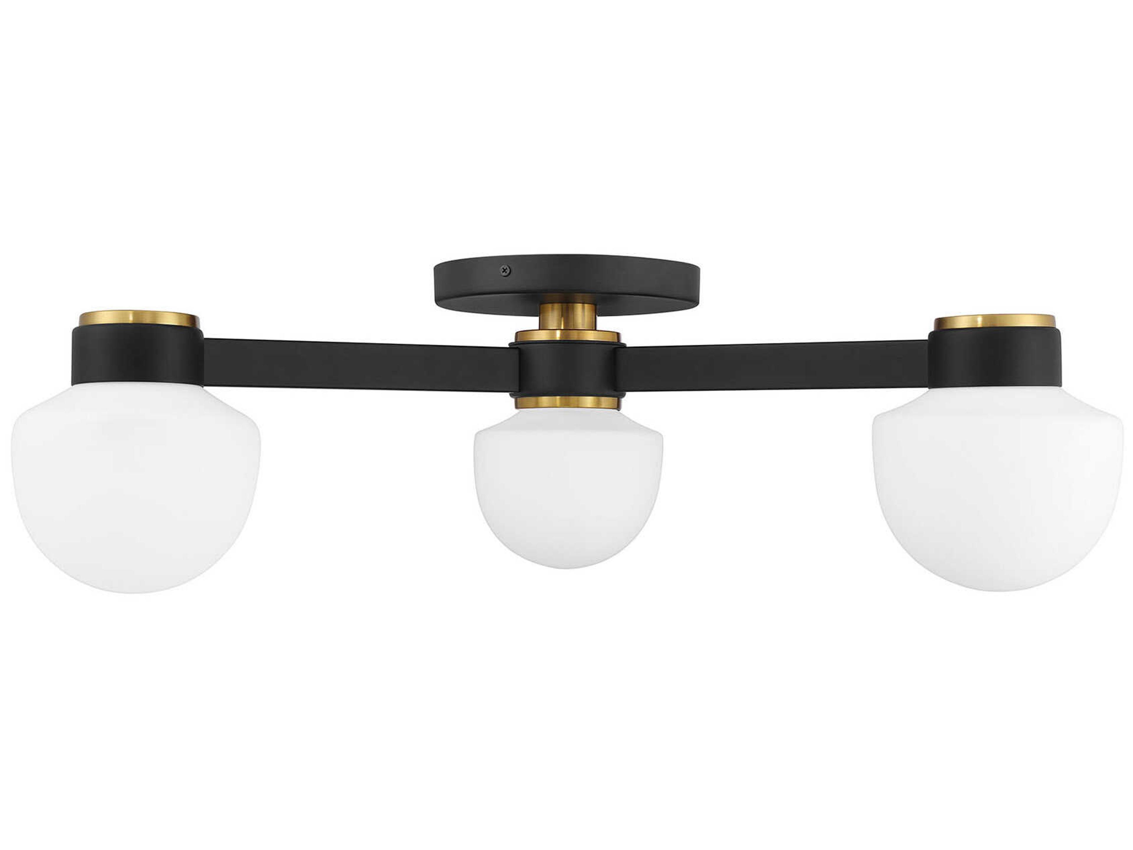 Savoy House Meridian 3-Light Matte Black Natural Brass Semi Flush Mount