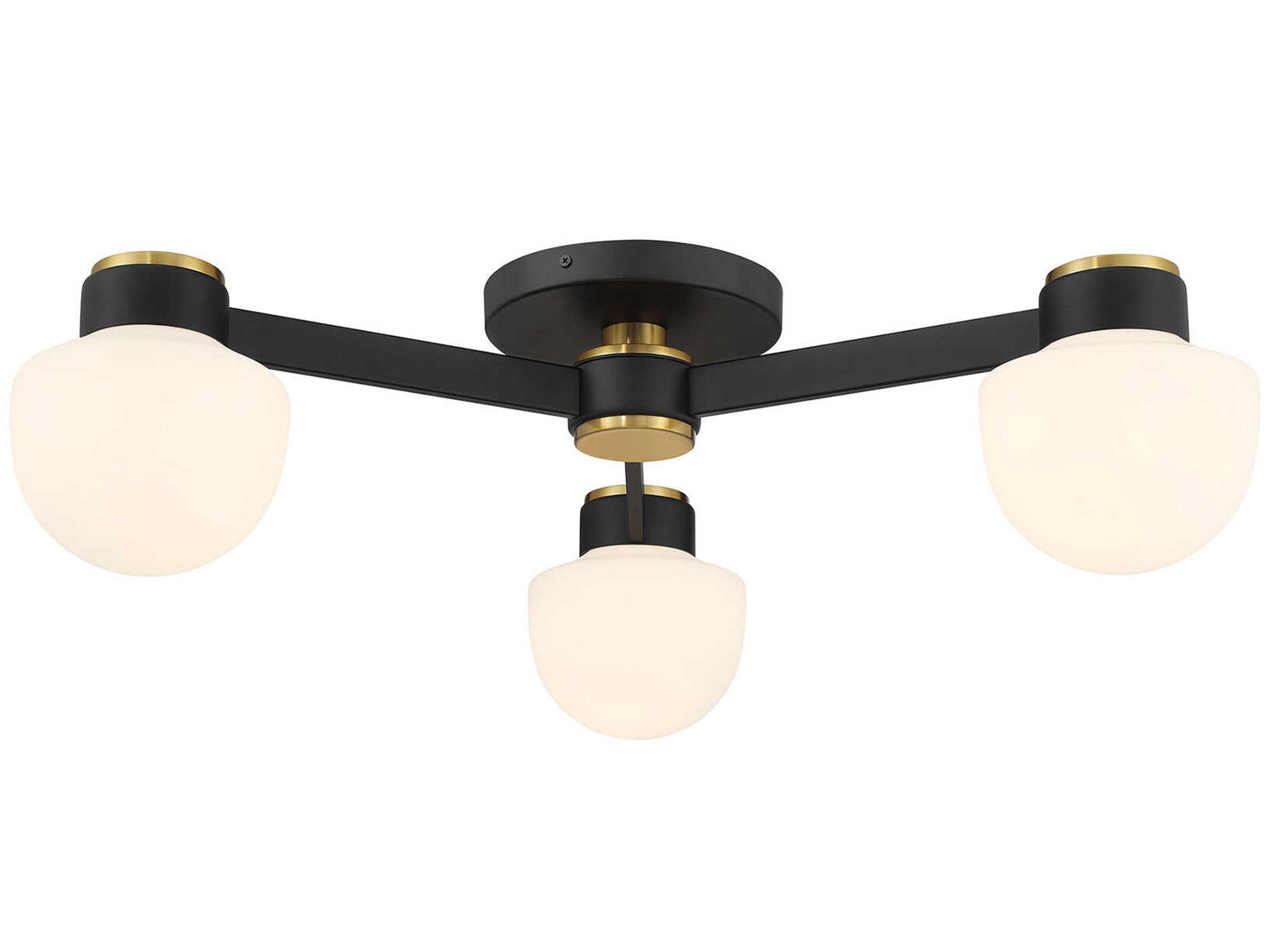 Savoy House Meridian 3-Light Matte Black Natural Brass Semi Flush Mount