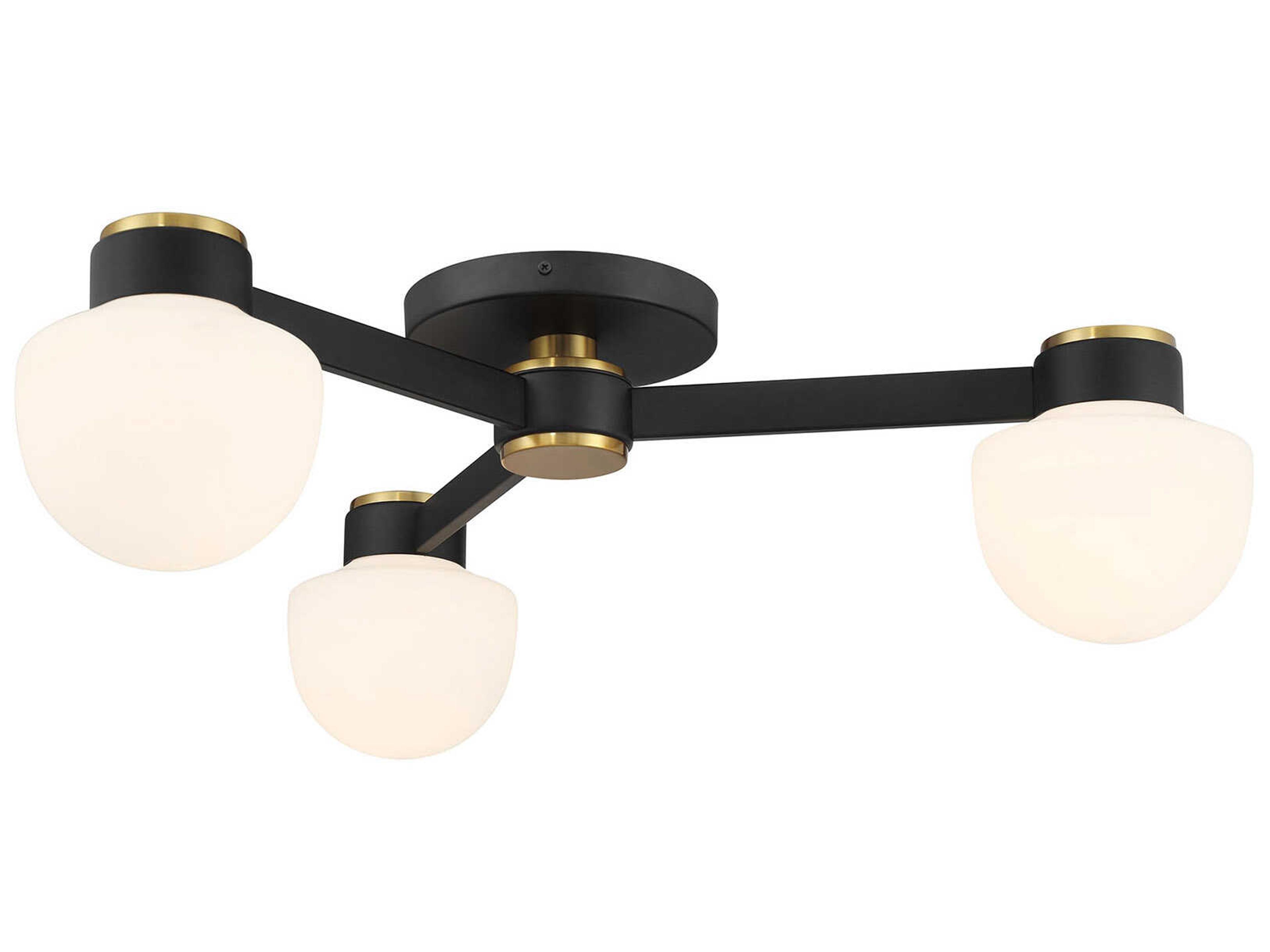 Savoy House Meridian 3-Light Matte Black Natural Brass Semi Flush Mount