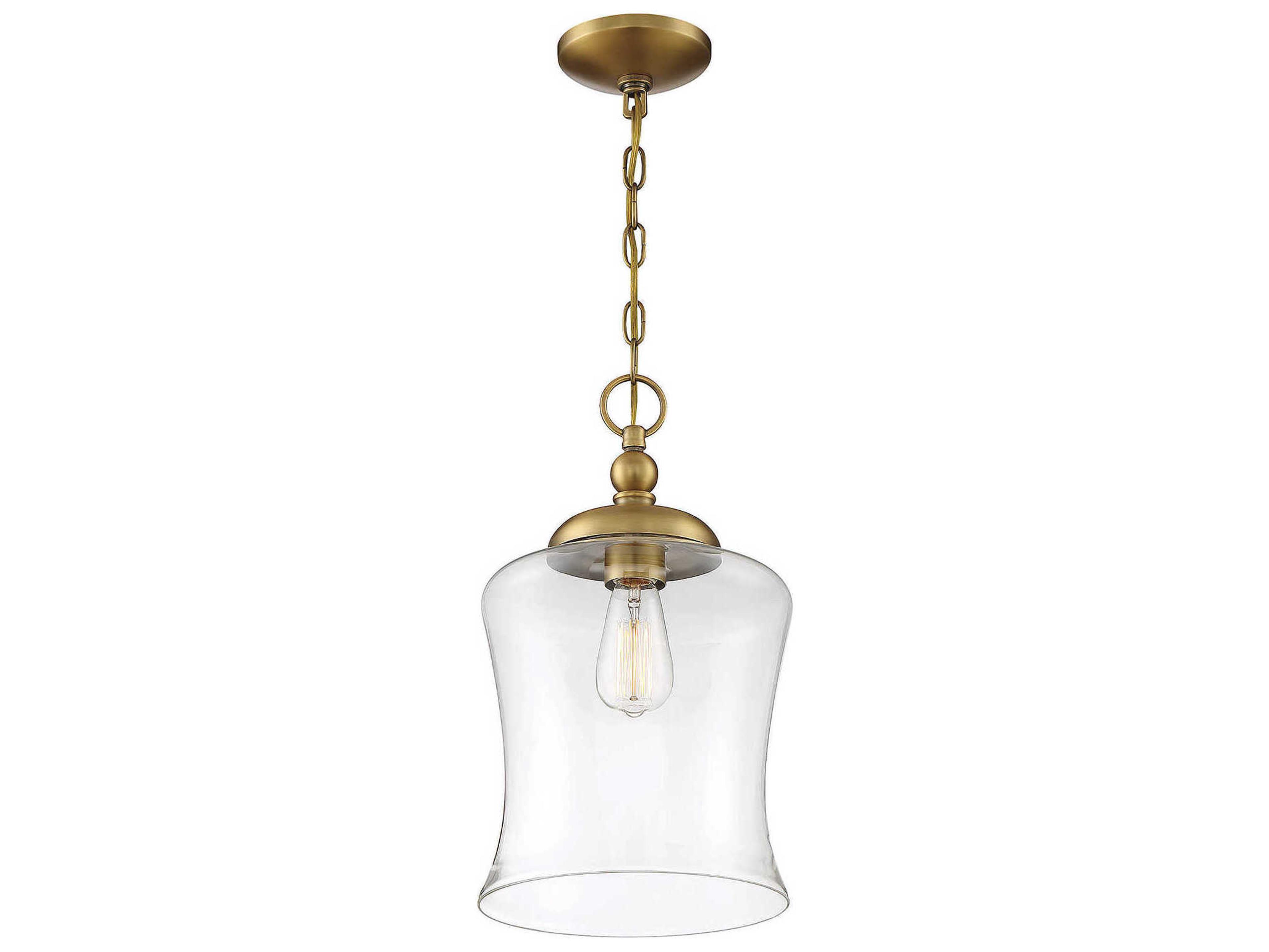 Savoy House Meridian 1-Light Natural Brass Glass Bell Mini Pendant
