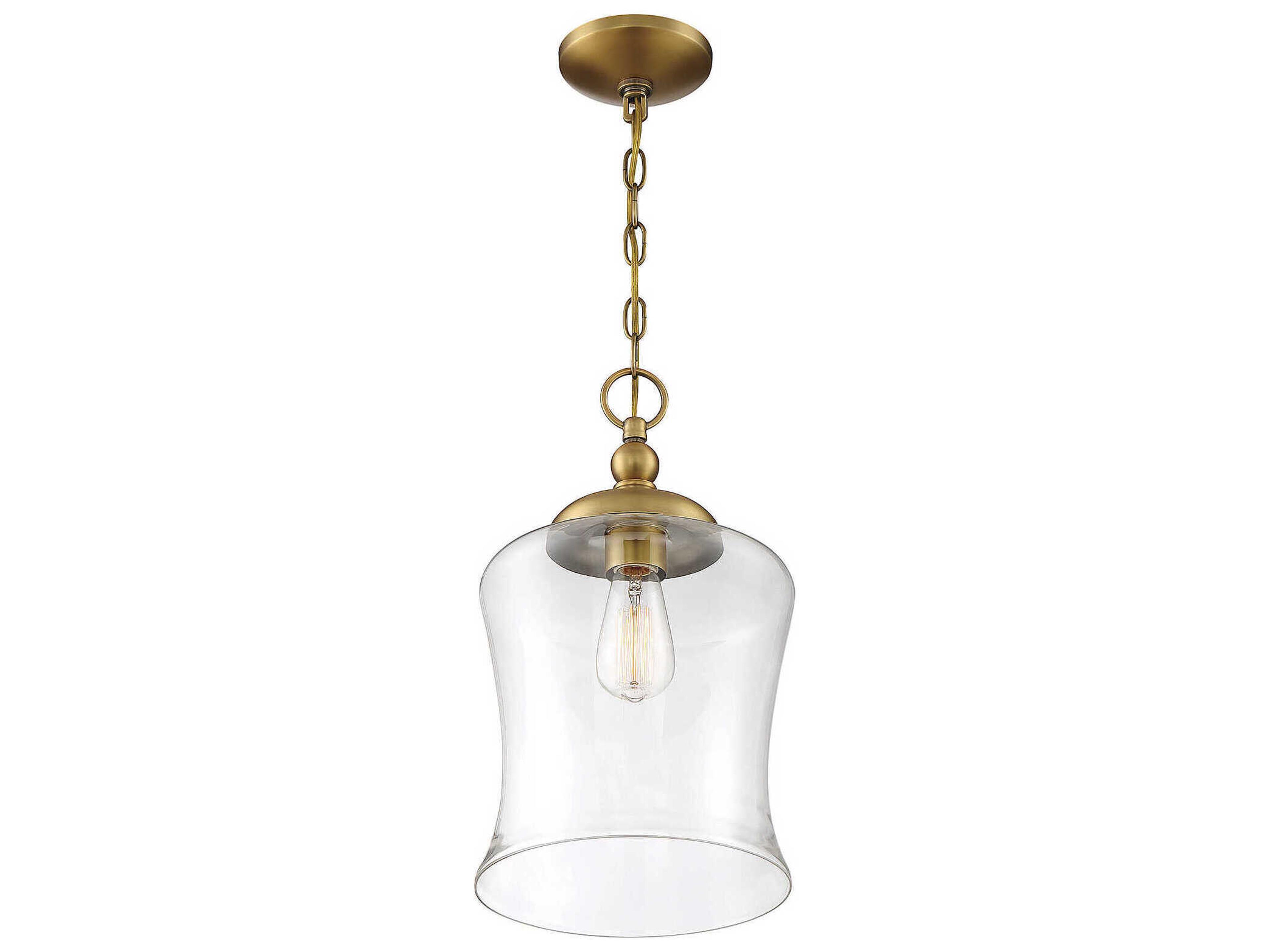 Savoy House Meridian 1-Light Natural Brass Glass Bell Mini Pendant