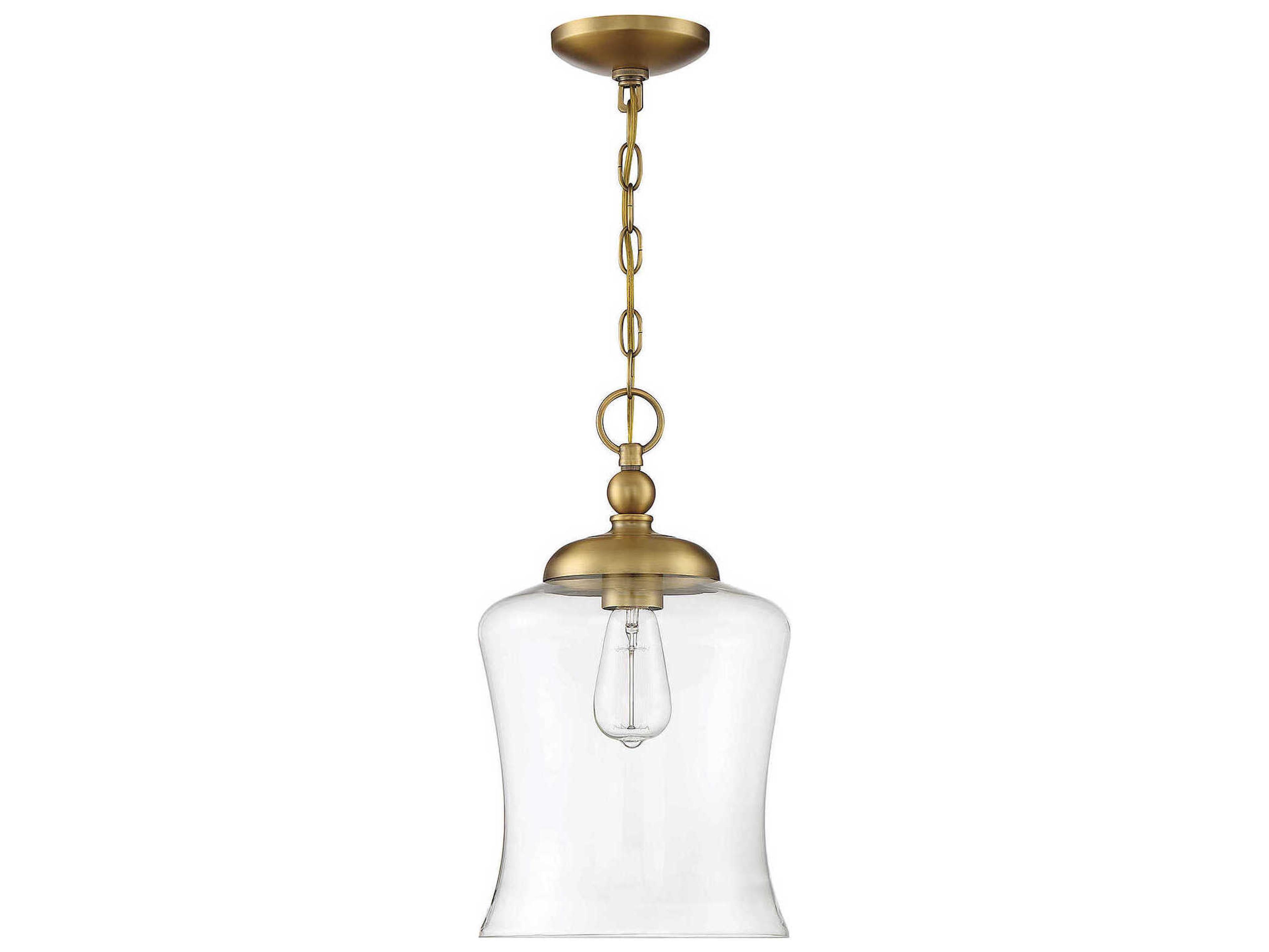 Savoy House Meridian 1-Light Natural Brass Glass Bell Mini Pendant