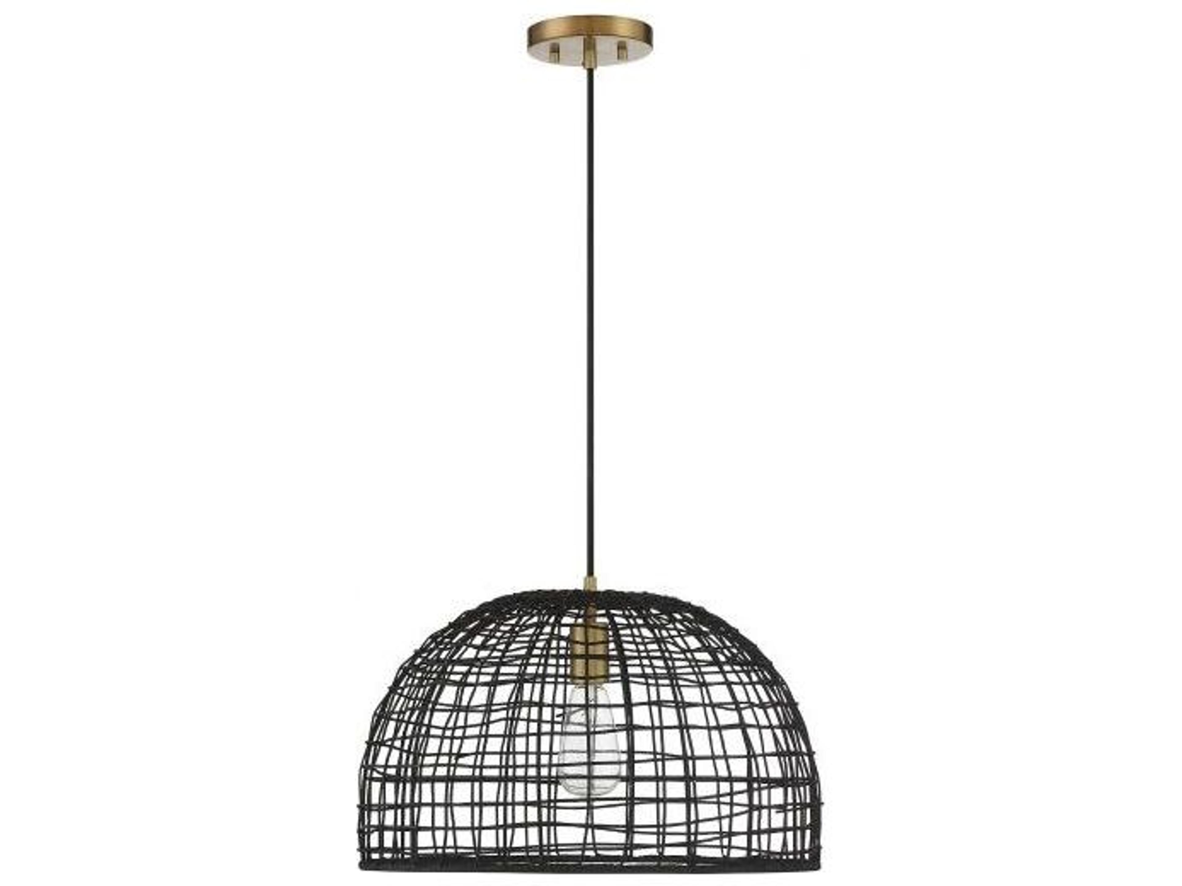 Savoy House Meridian 1-Light Black Natural Brass Wood Dome Geometric Pendant