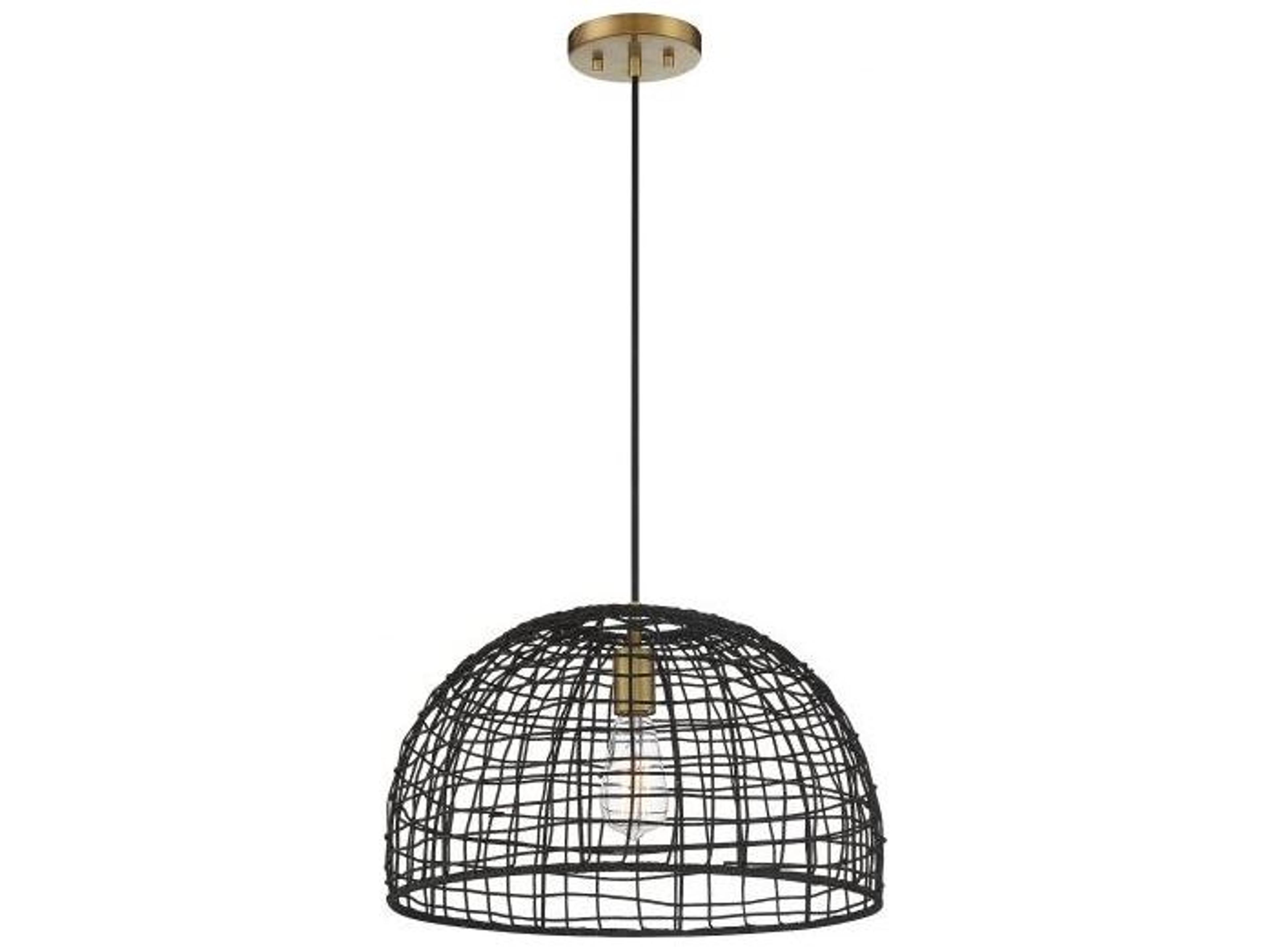 Savoy House Meridian 1-Light Black Natural Brass Wood Dome Geometric Pendant