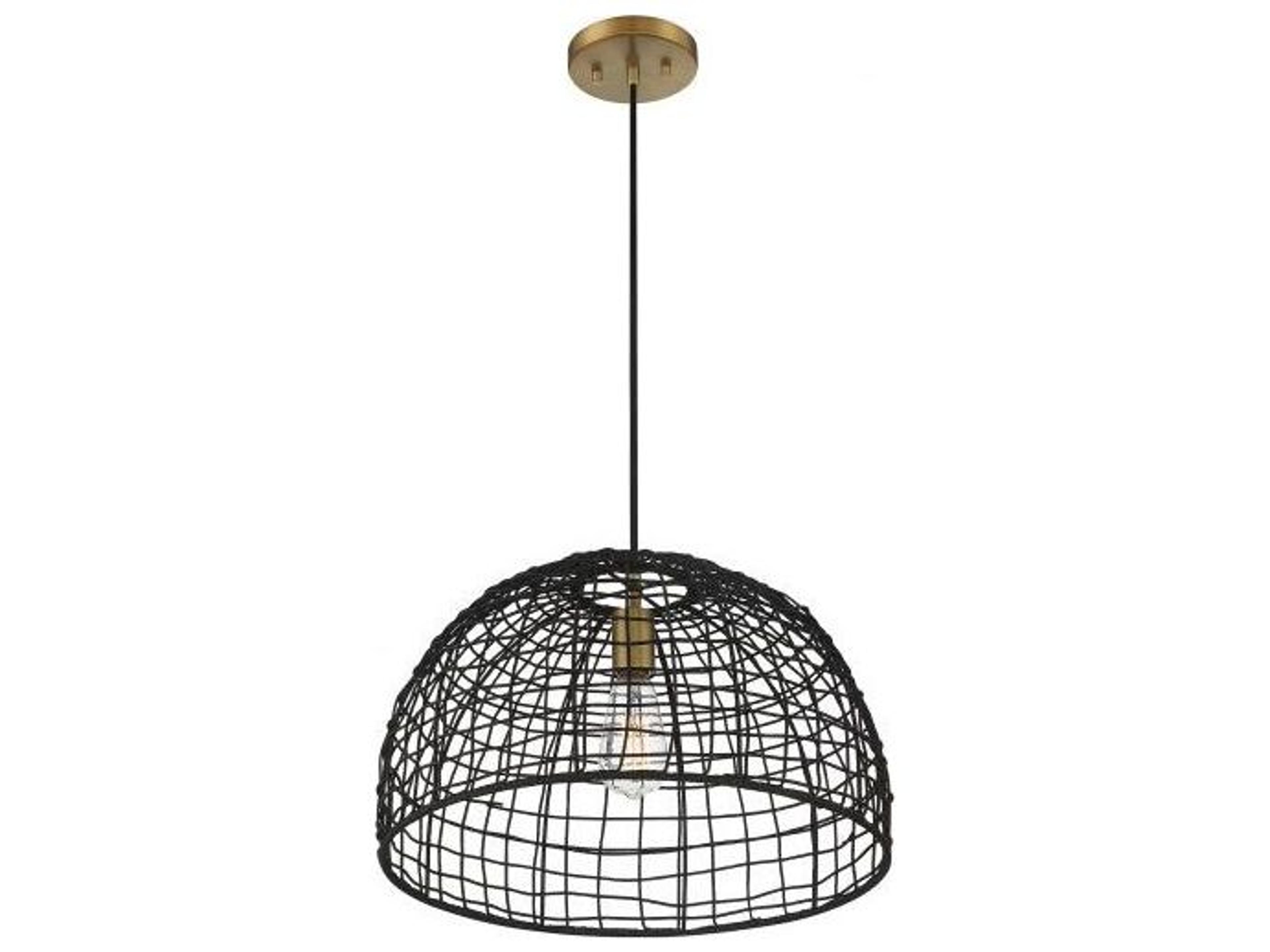 Savoy House Meridian 1-Light Black Natural Brass Wood Dome Geometric Pendant