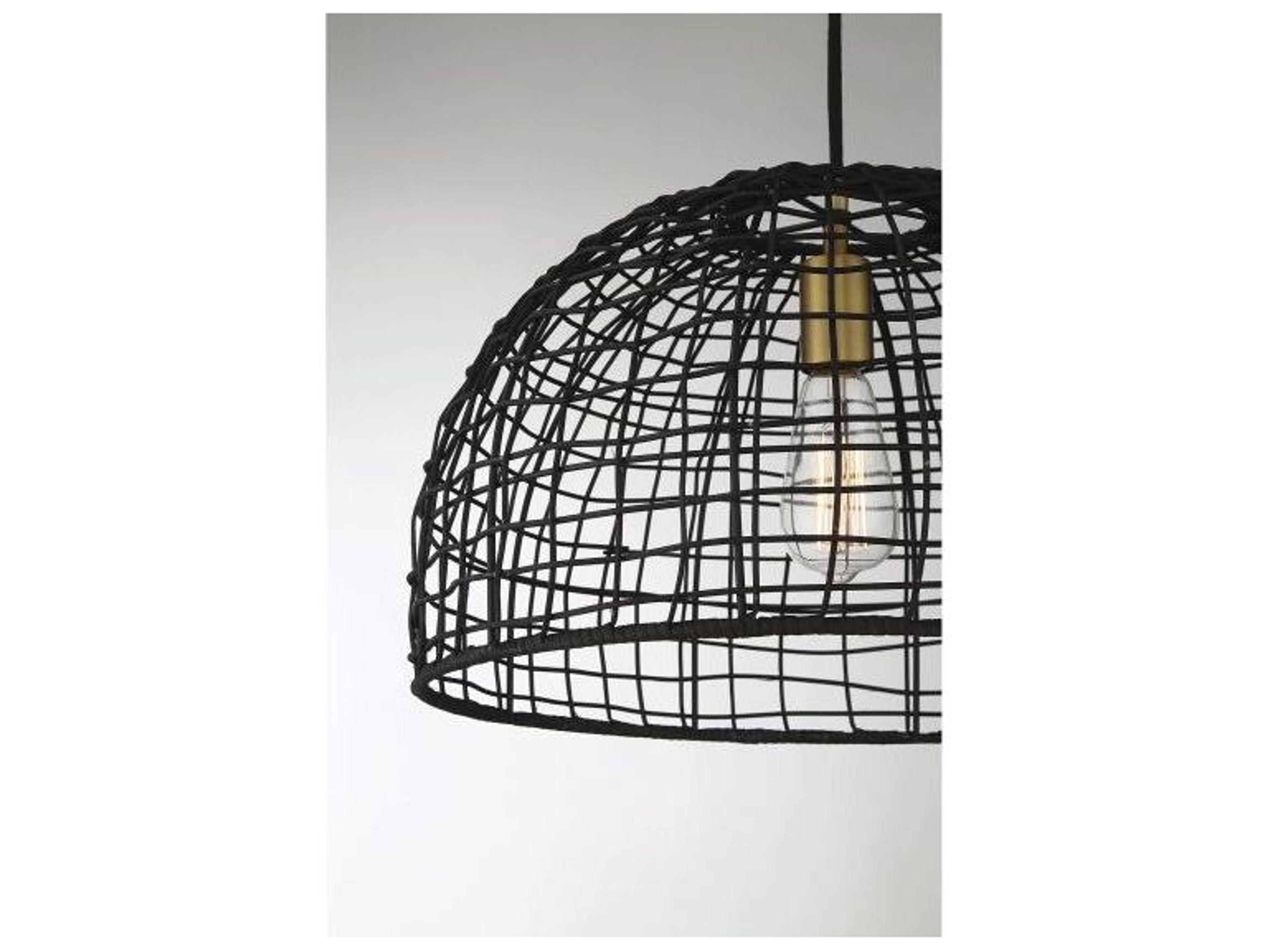 Savoy House Meridian 1-Light Black Natural Brass Wood Dome Geometric Pendant