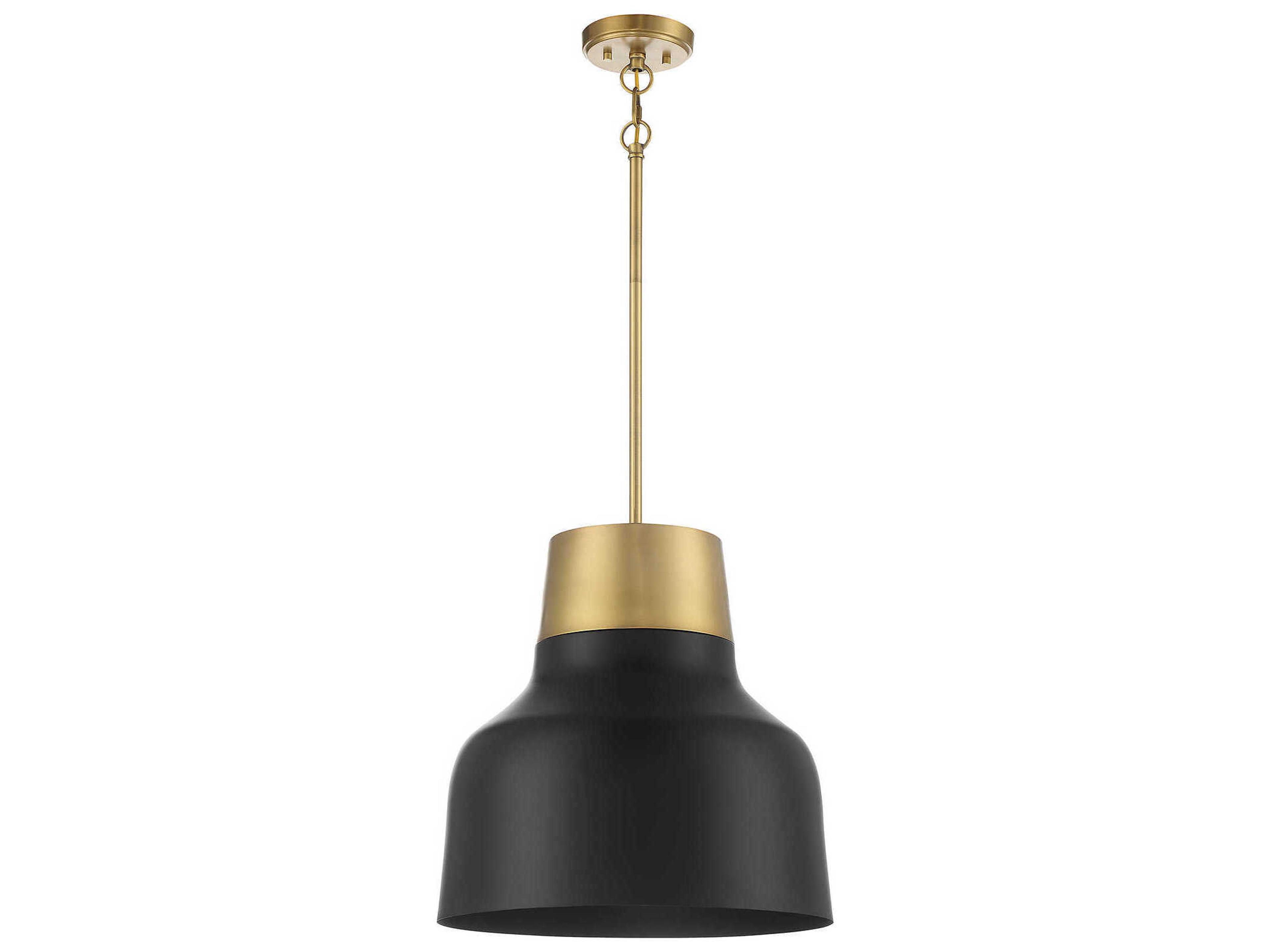 Savoy House Meridian 1-Light Matte Black Natural Brass Bell Pendant