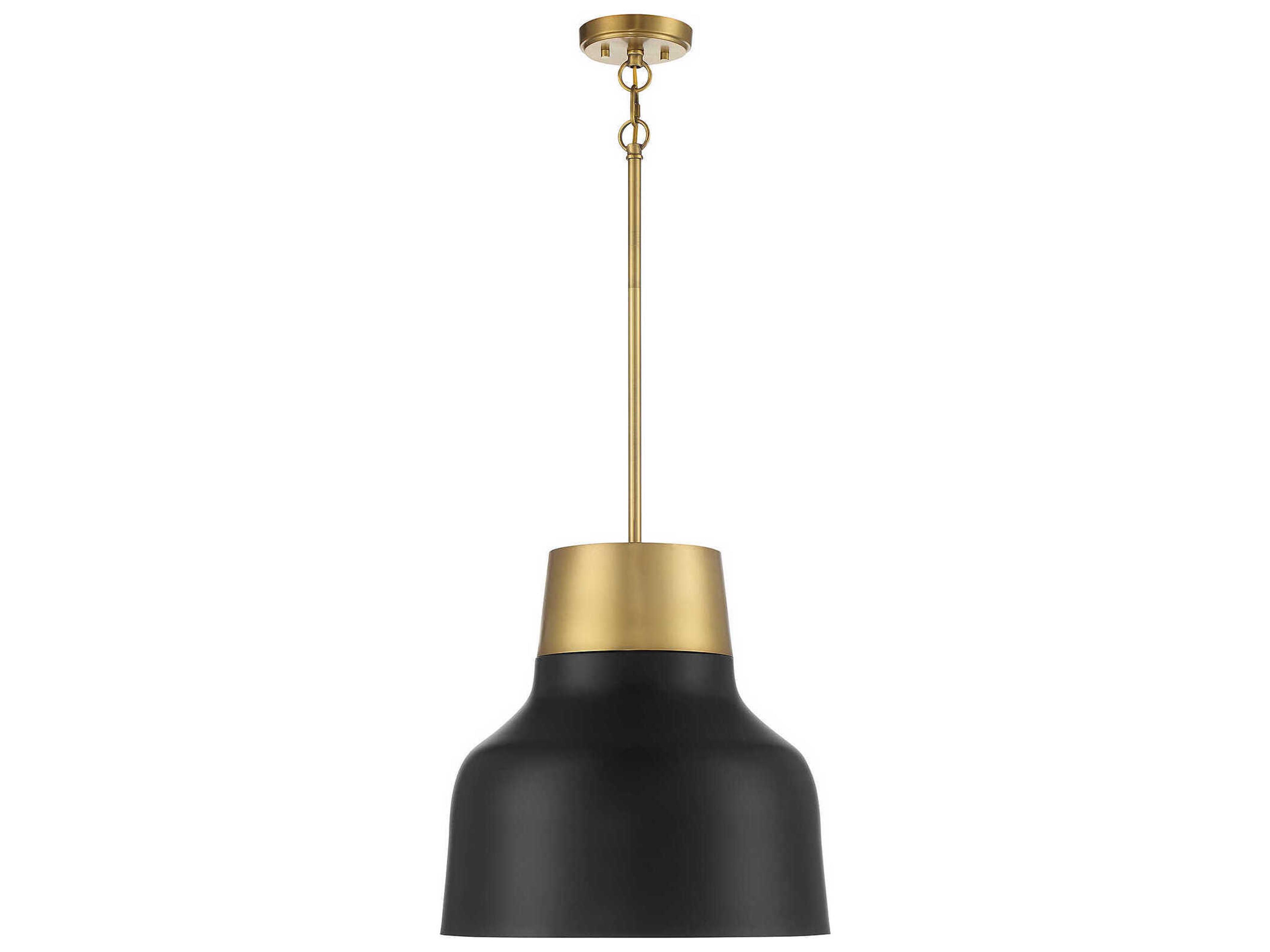Savoy House Meridian 1-Light Matte Black Natural Brass Bell Pendant