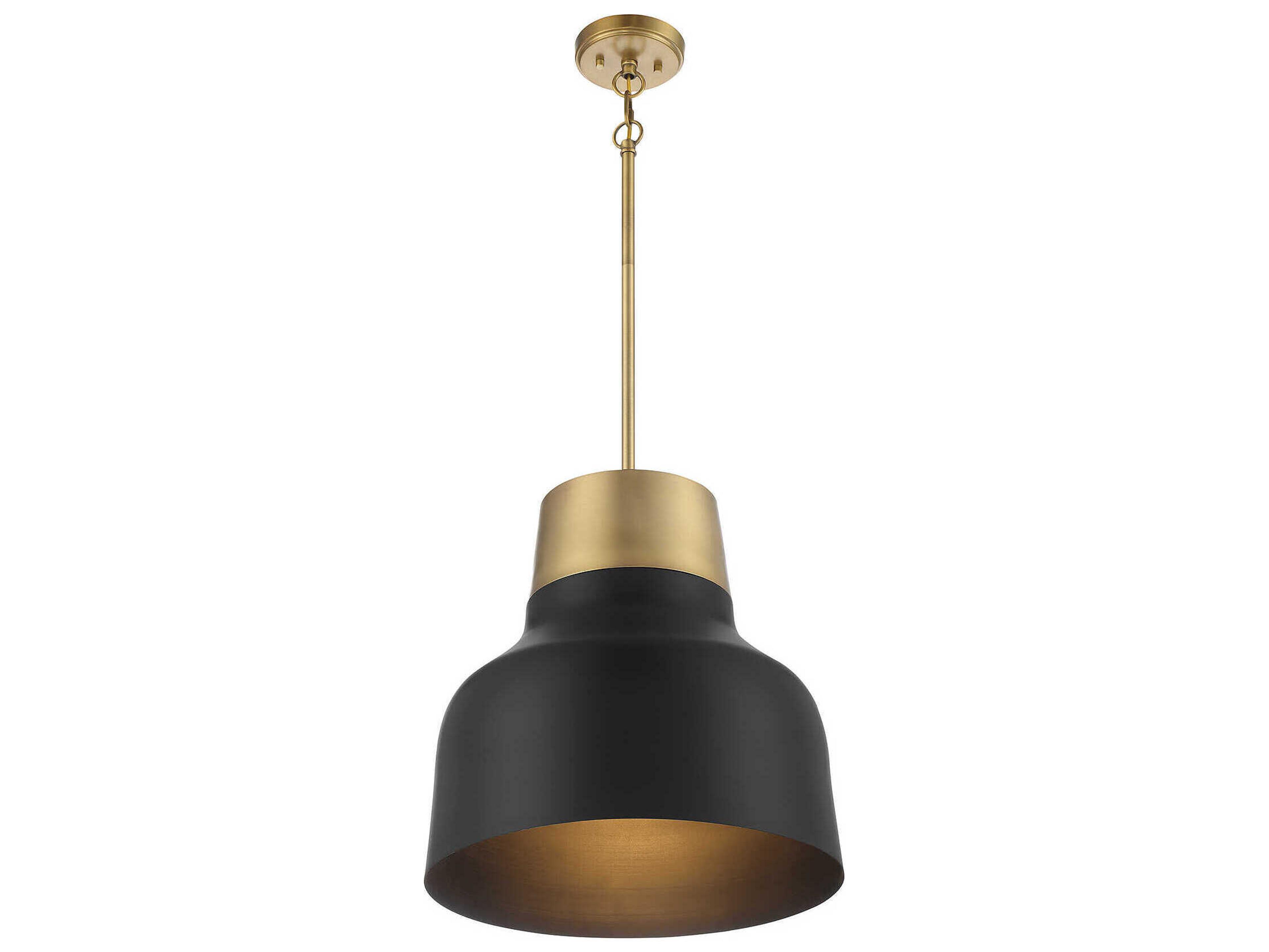 Savoy House Meridian 1-Light Matte Black Natural Brass Bell Pendant