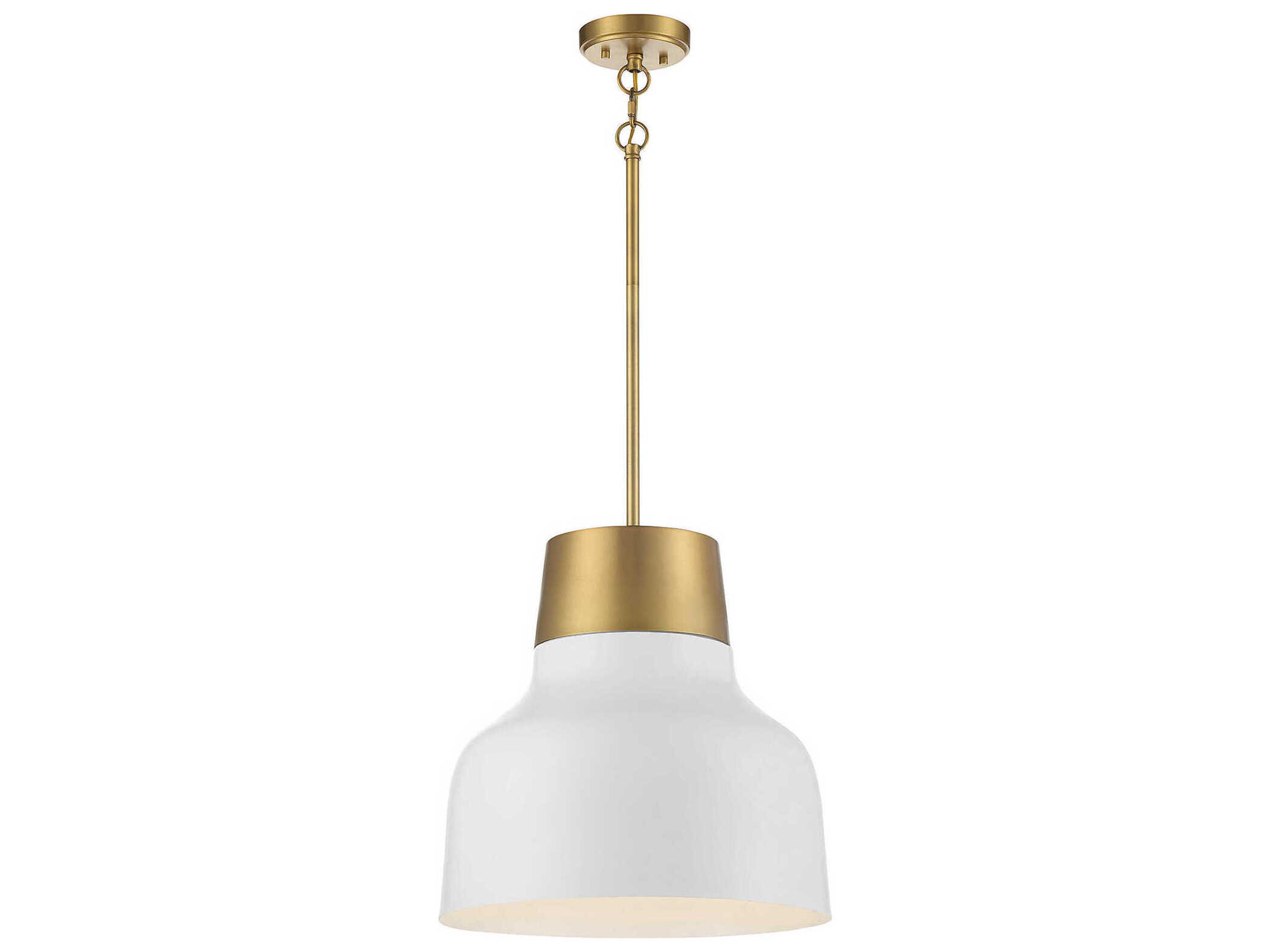 Meridian 1-Light White Natural Brass Bell Pendant
