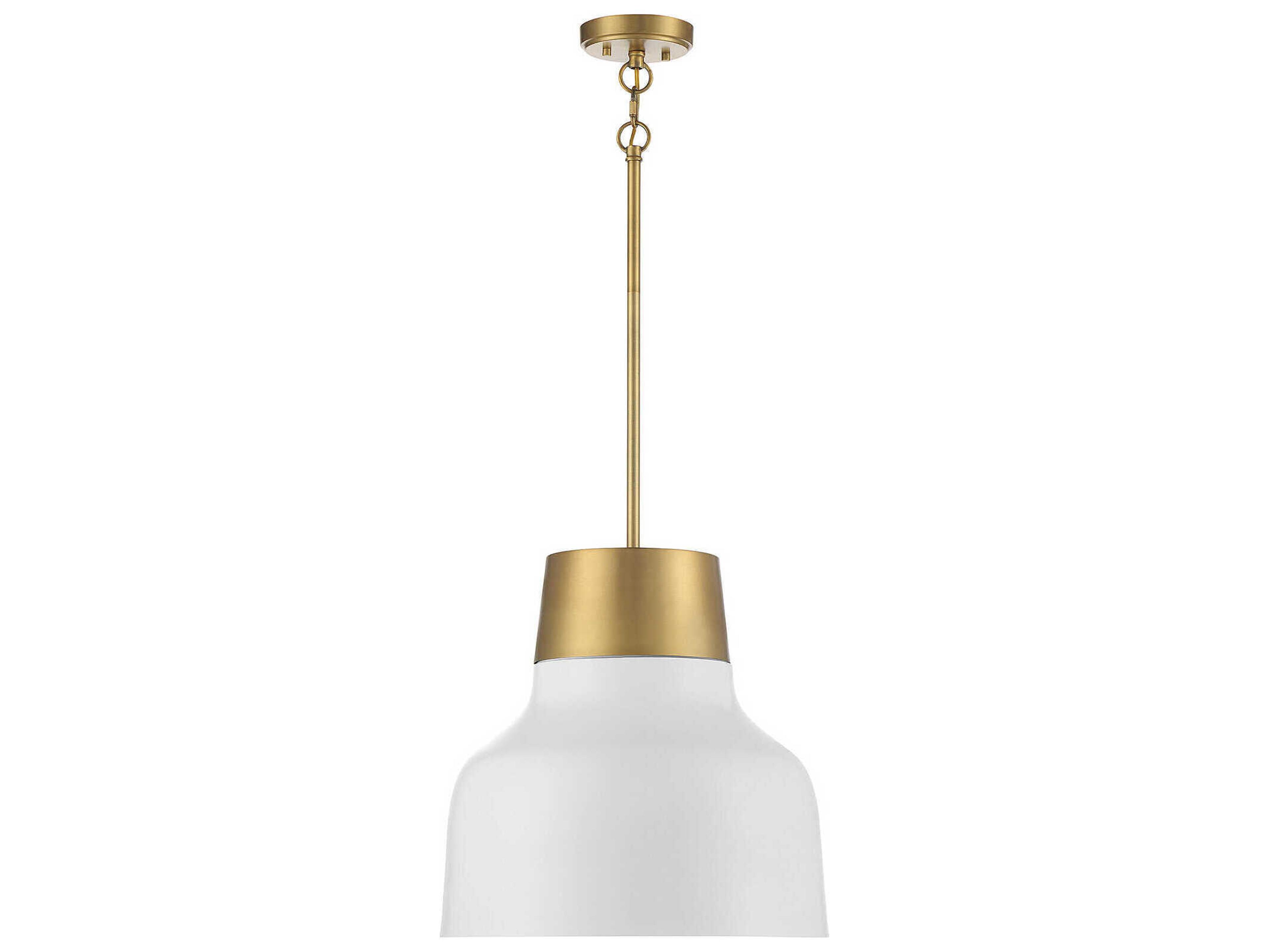 Savoy House Meridian 1-Light White Natural Brass Bell Pendant