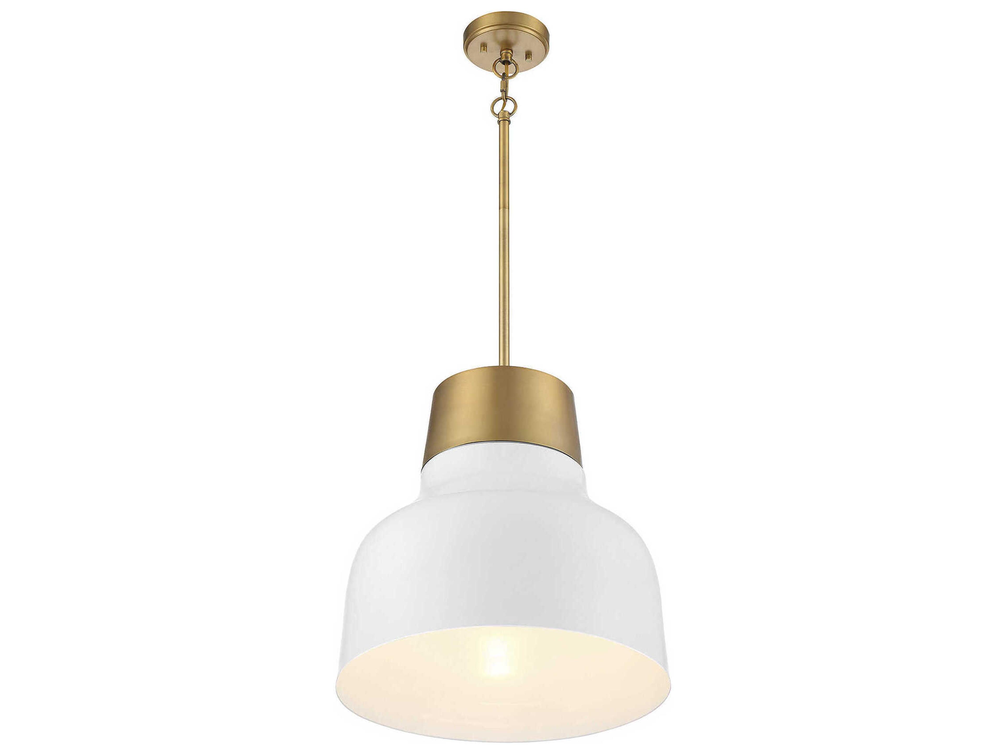 Savoy House Meridian 1-Light White Natural Brass Bell Pendant