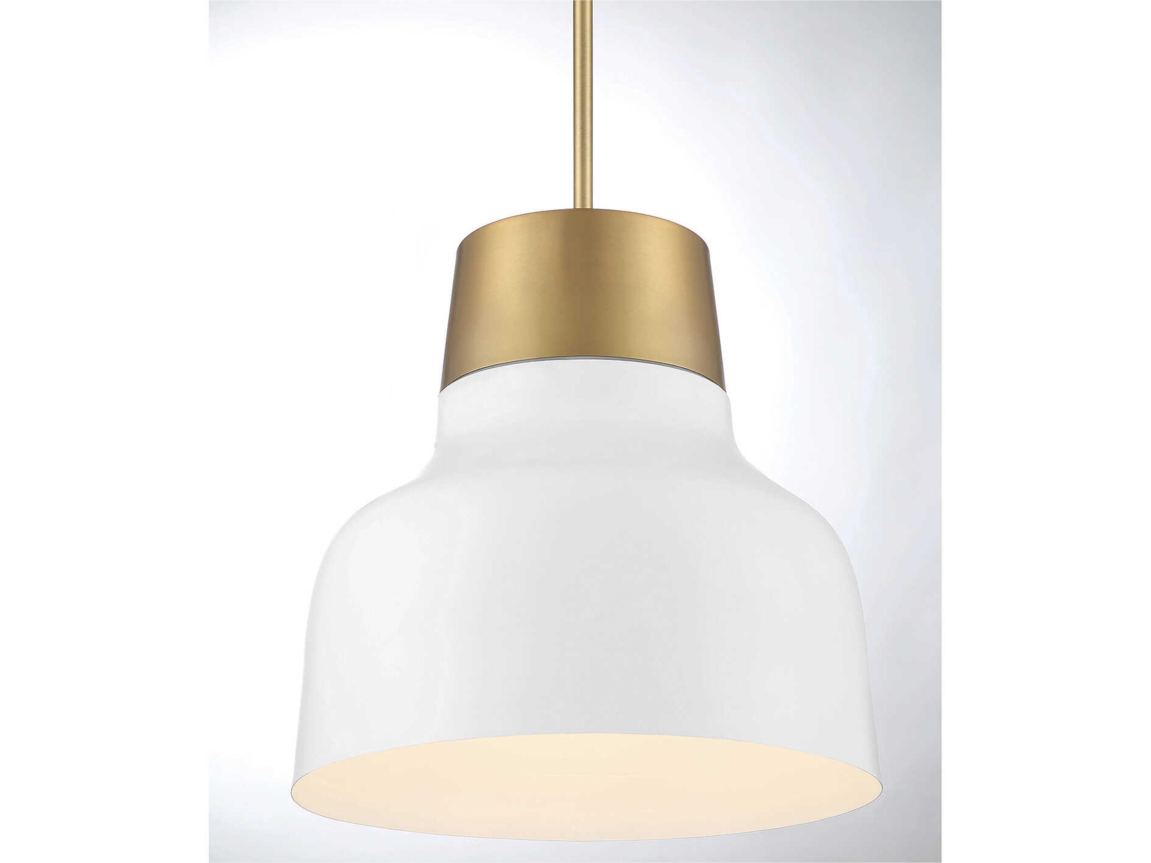 Savoy House Meridian 1-Light White Natural Brass Bell Pendant