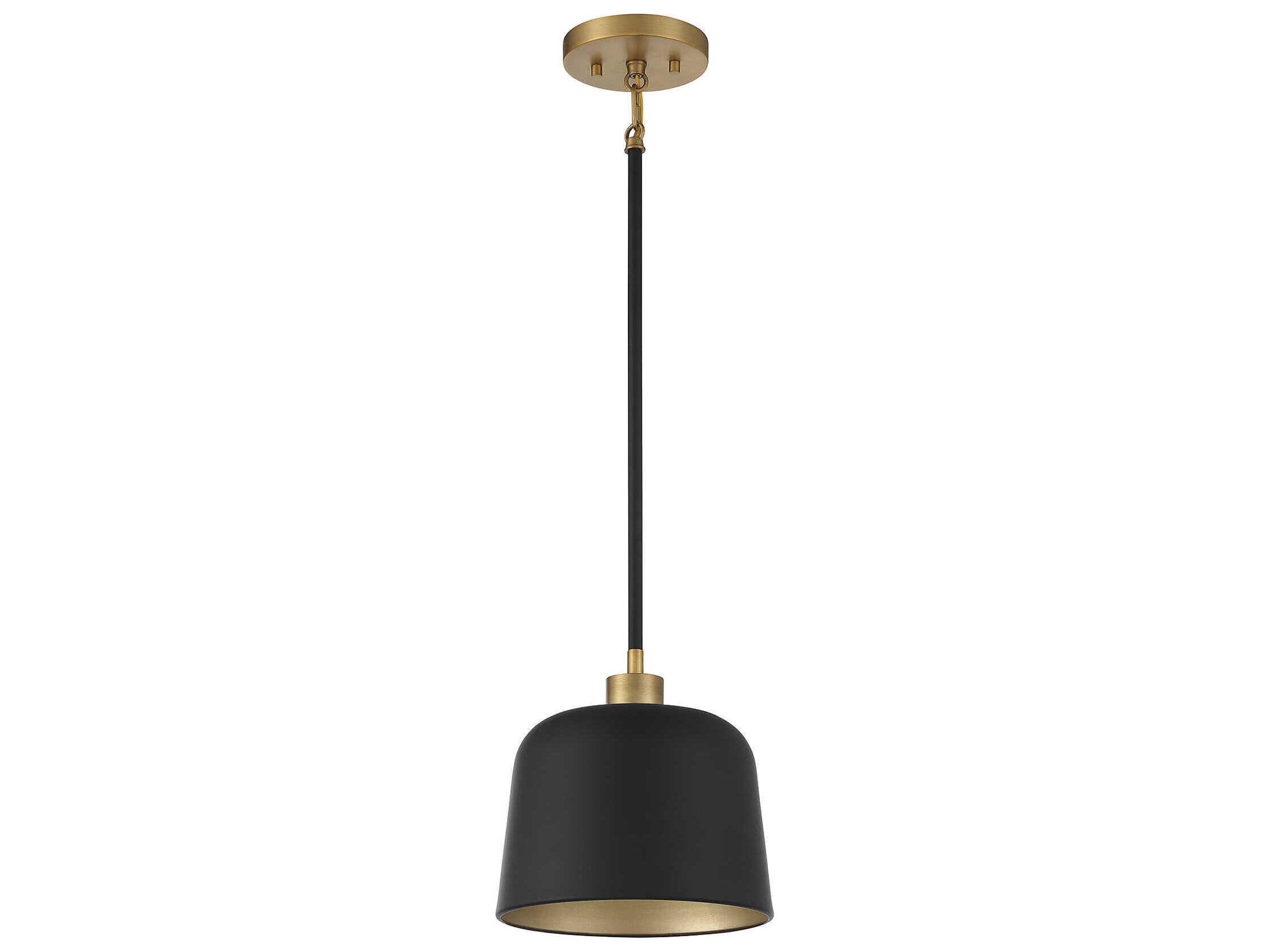 Savoy House Meridian 1-Light Matte Black Natural Brass Dome Mini Pendant