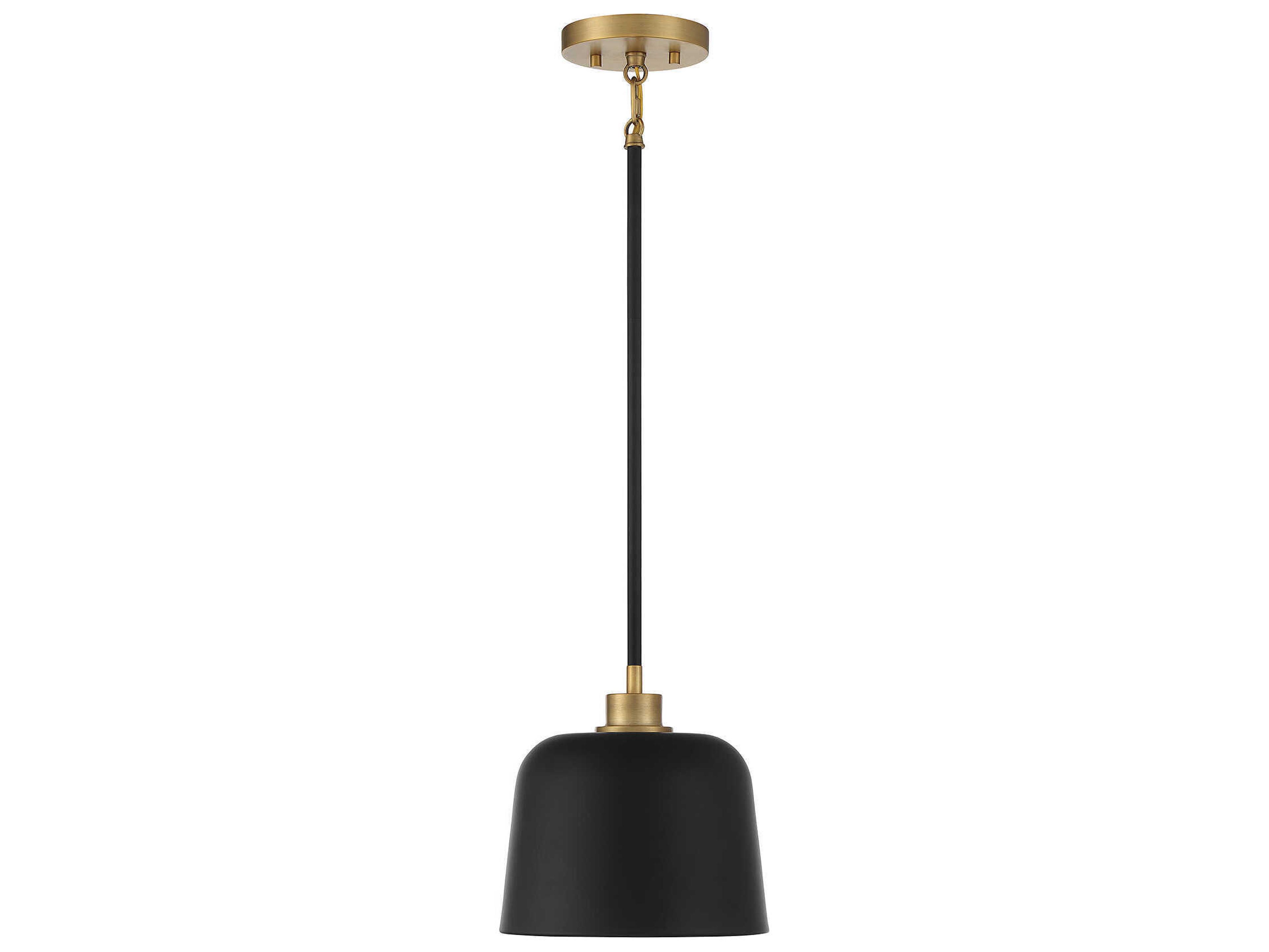 Savoy House Meridian 1-Light Matte Black Natural Brass Dome Mini Pendant