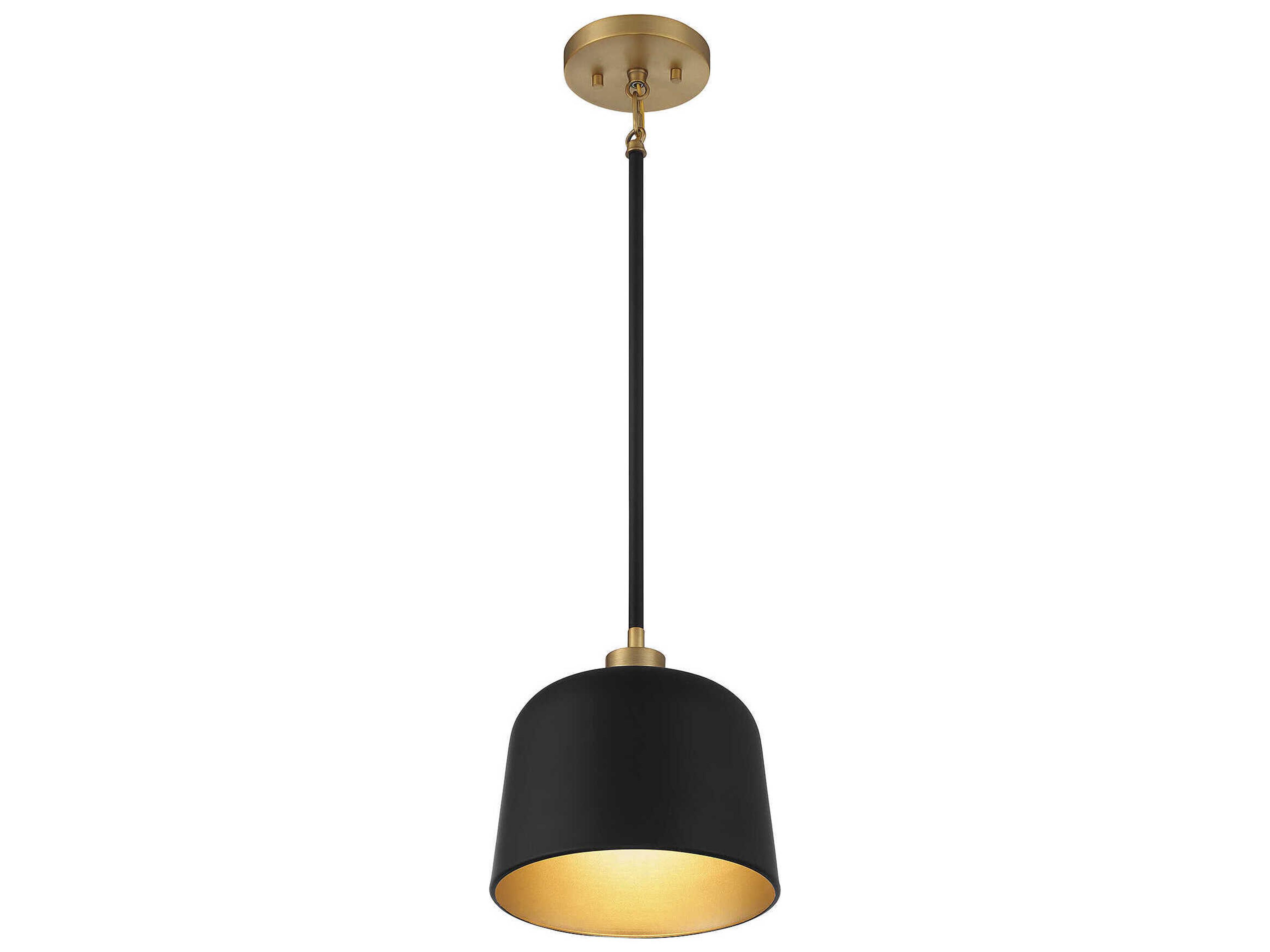 Savoy House Meridian 1-Light Matte Black Natural Brass Dome Mini Pendant