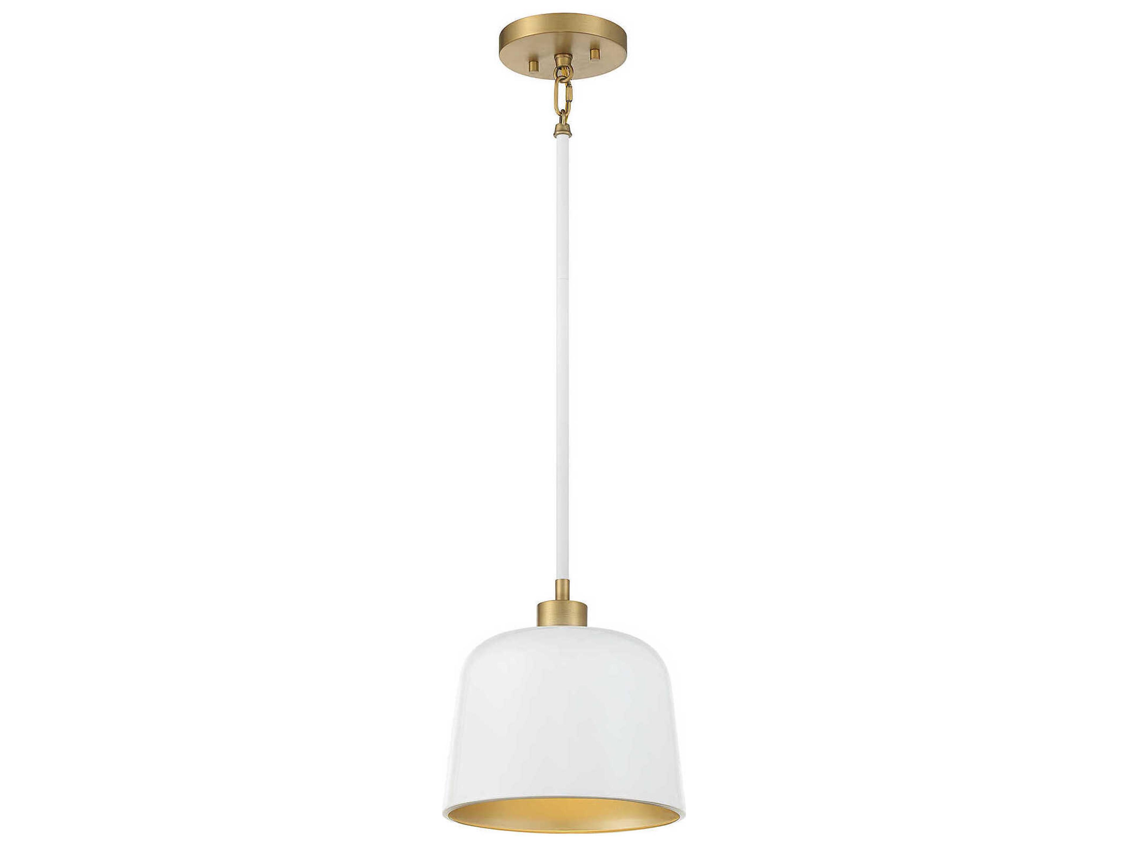 Meridian 1-Light White Natural Brass Dome Mini Pendant