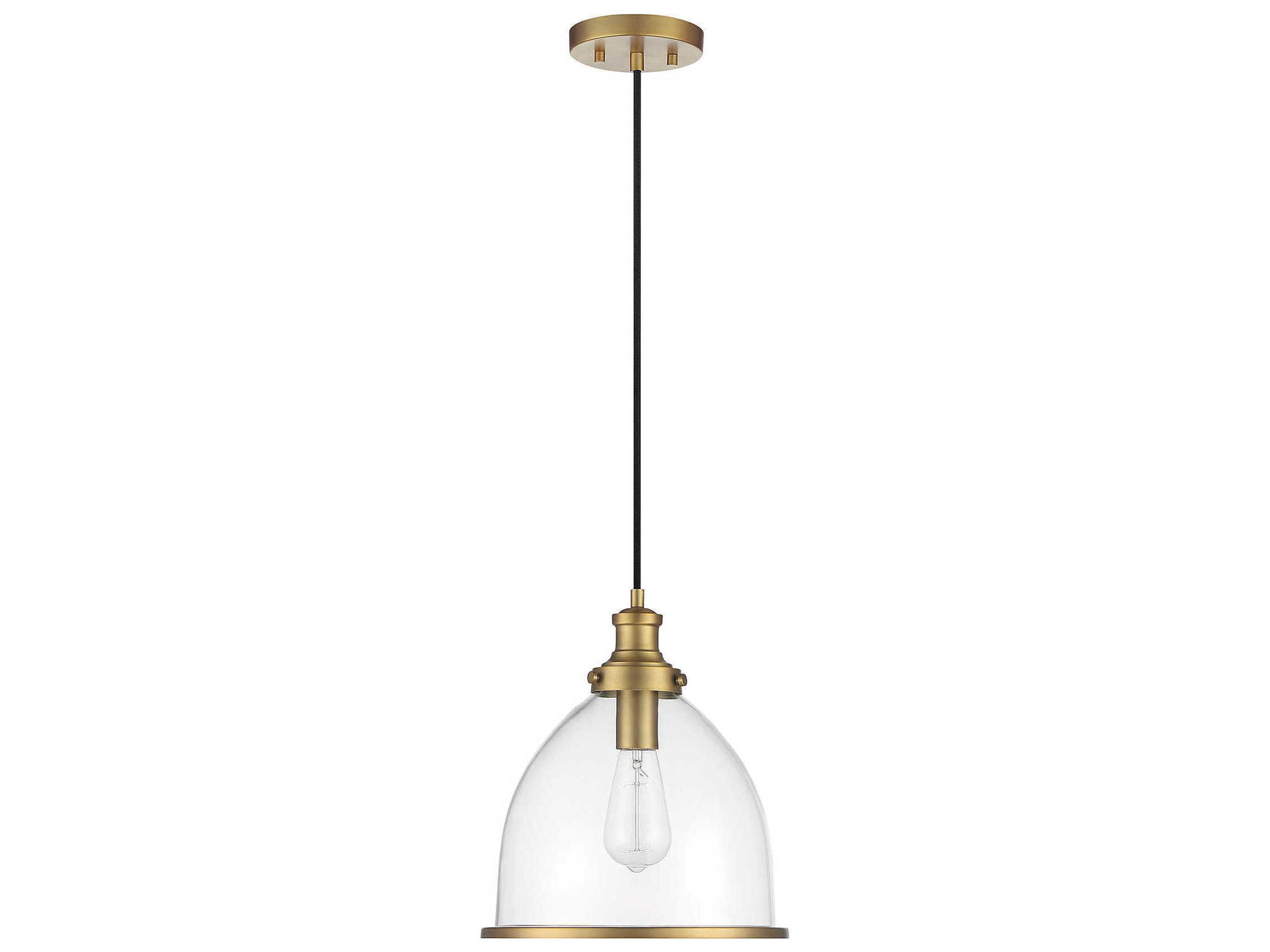 Savoy House Meridian 1-Light Natural Brass Glass Bell Mini Pendant