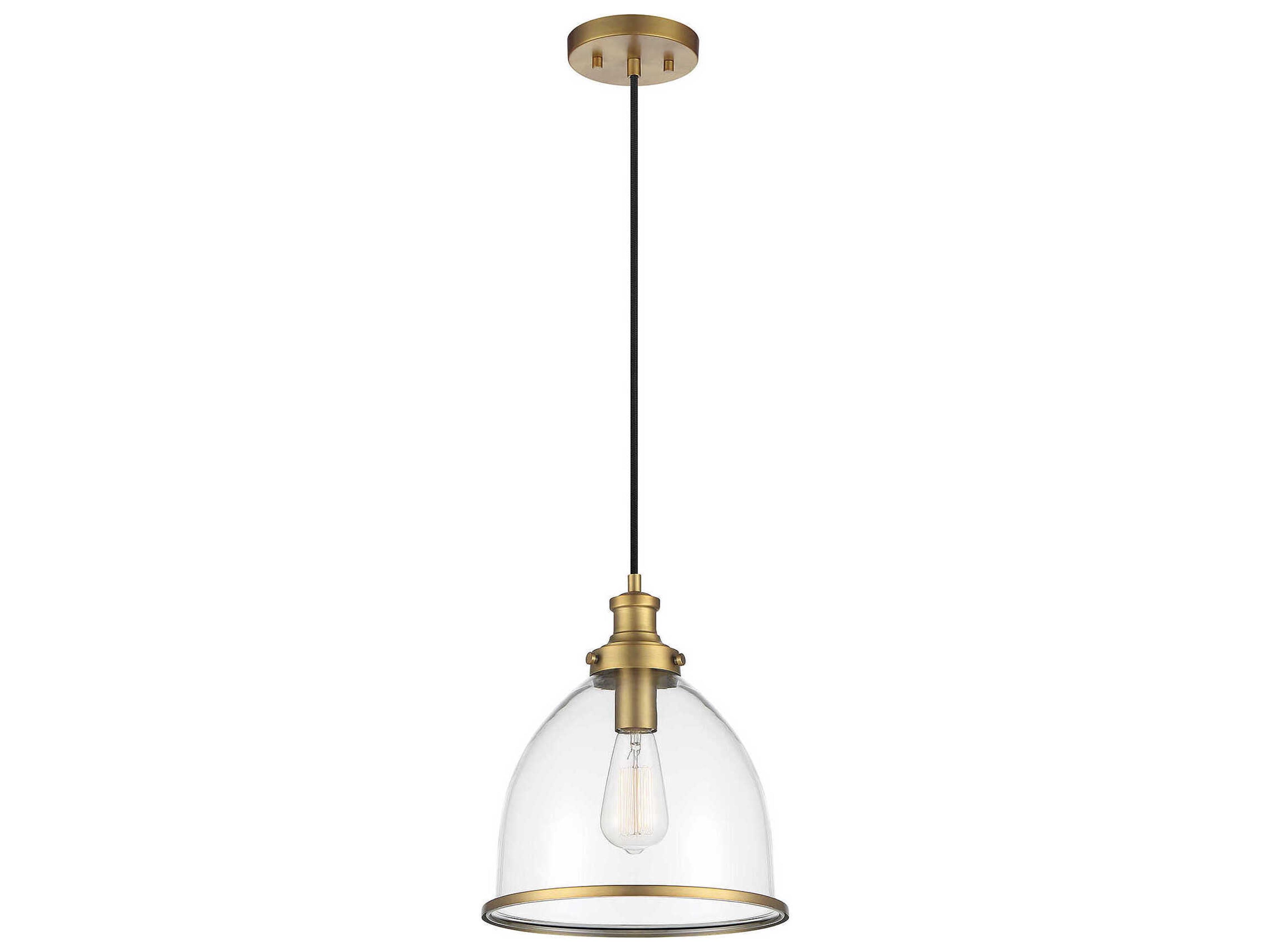 Savoy House Meridian 1-Light Natural Brass Glass Bell Mini Pendant