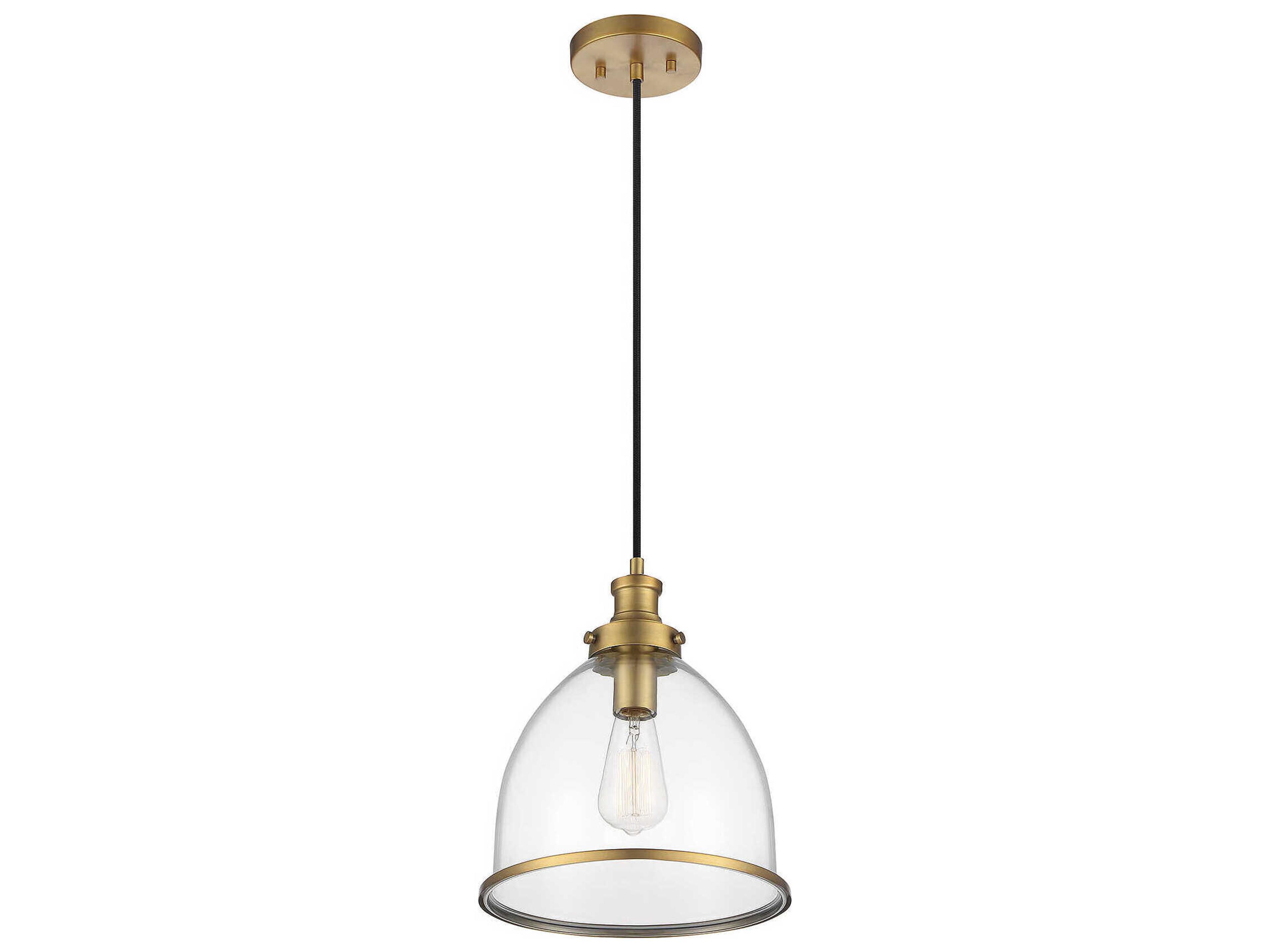 Savoy House Meridian 1-Light Natural Brass Glass Bell Mini Pendant