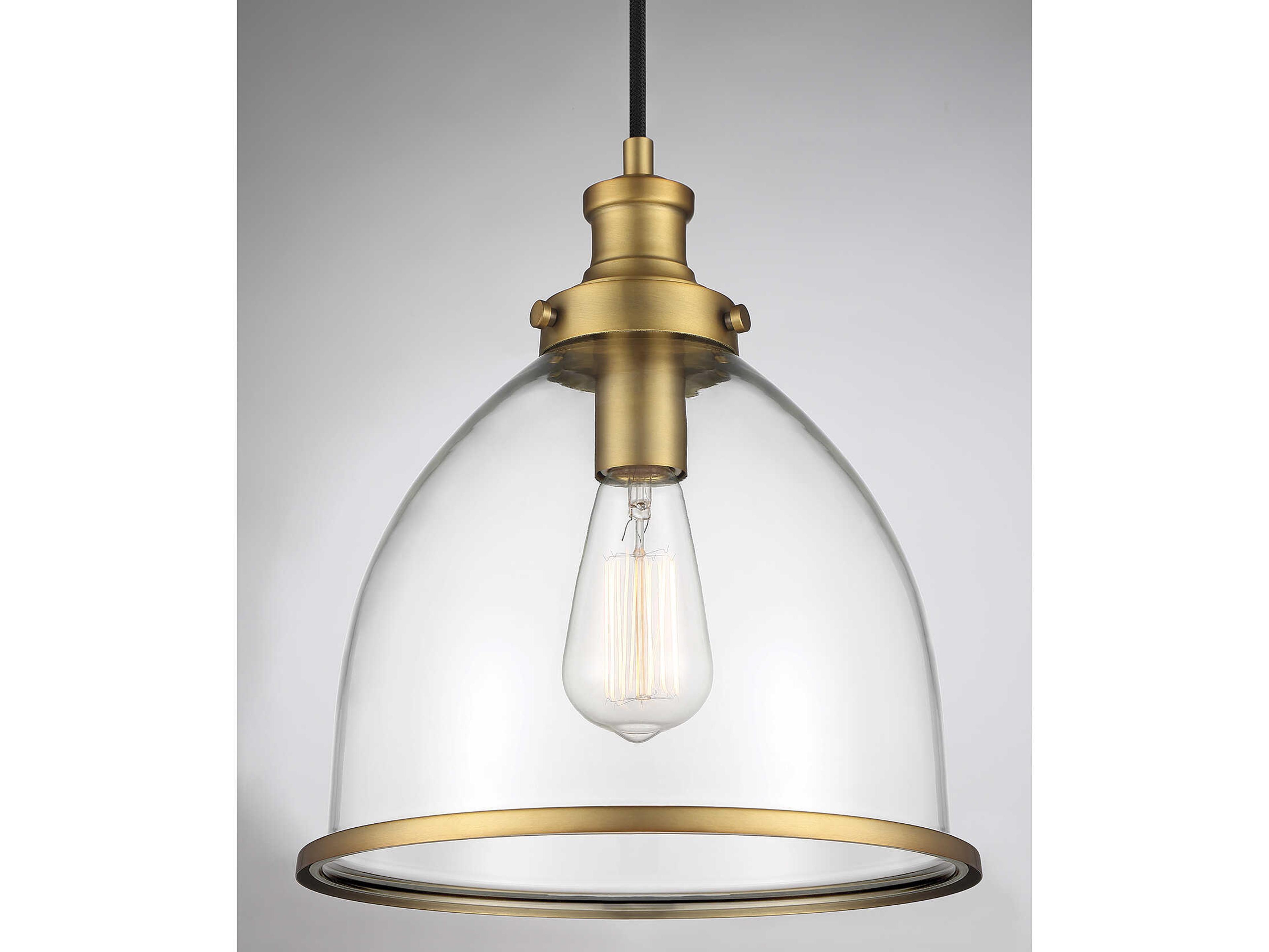 Savoy House Meridian 1-Light Natural Brass Glass Bell Mini Pendant