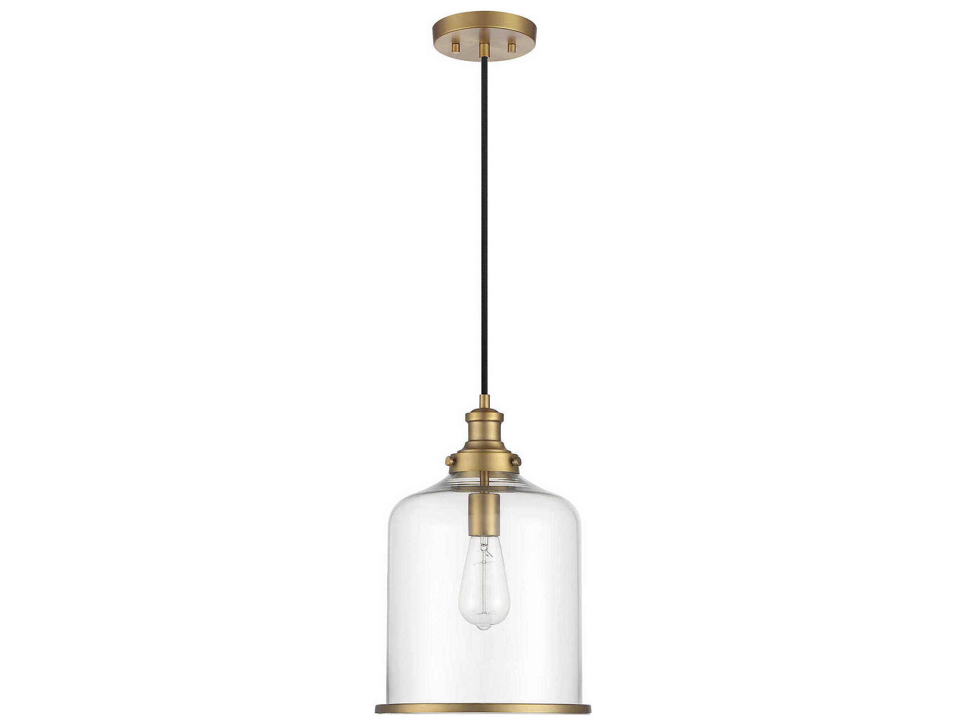 Savoy House Meridian 1-Light Natural Brass Glass Bell Mini Pendant