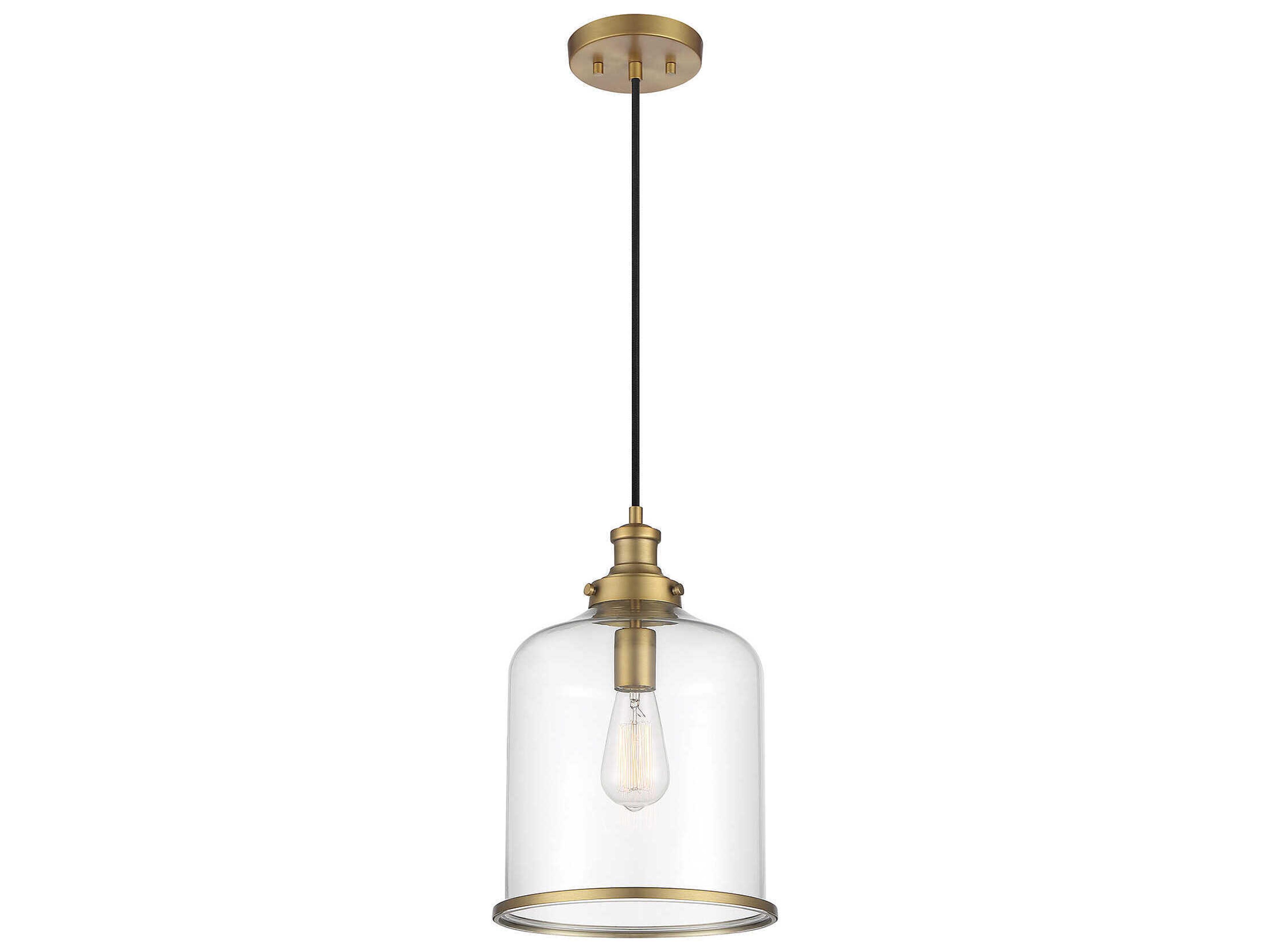Savoy House Meridian 1-Light Natural Brass Glass Bell Mini Pendant