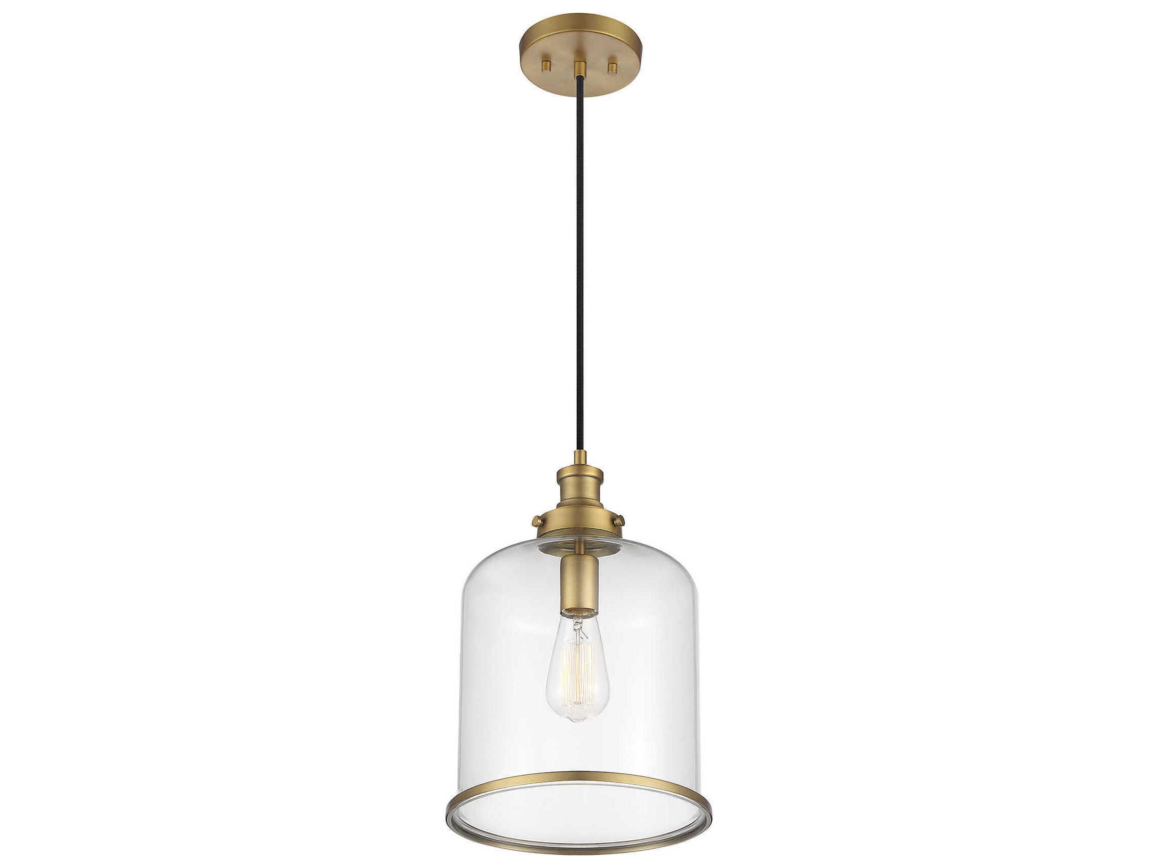 Savoy House Meridian 1-Light Natural Brass Glass Bell Mini Pendant