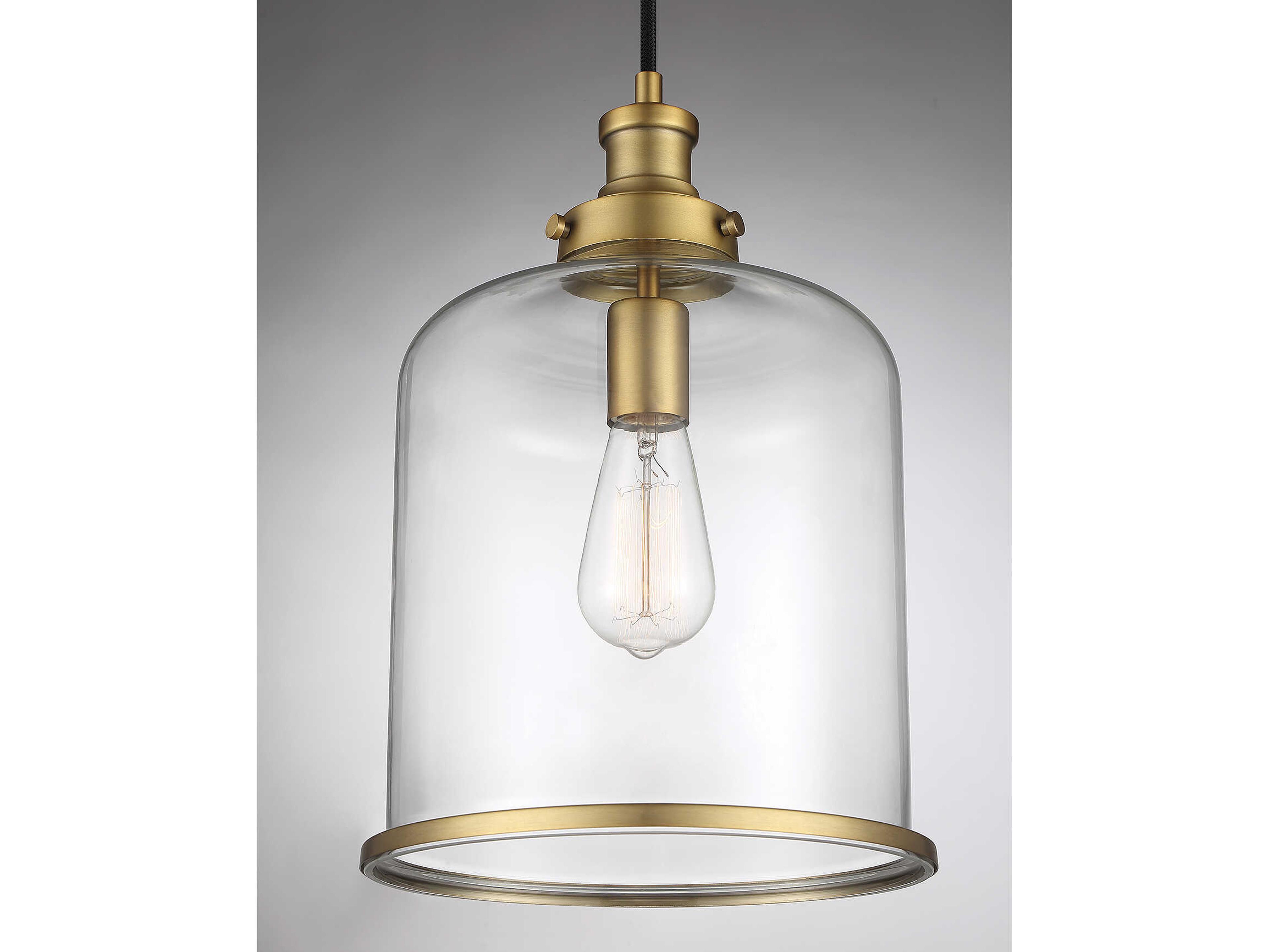 Savoy House Meridian 1-Light Natural Brass Glass Bell Mini Pendant