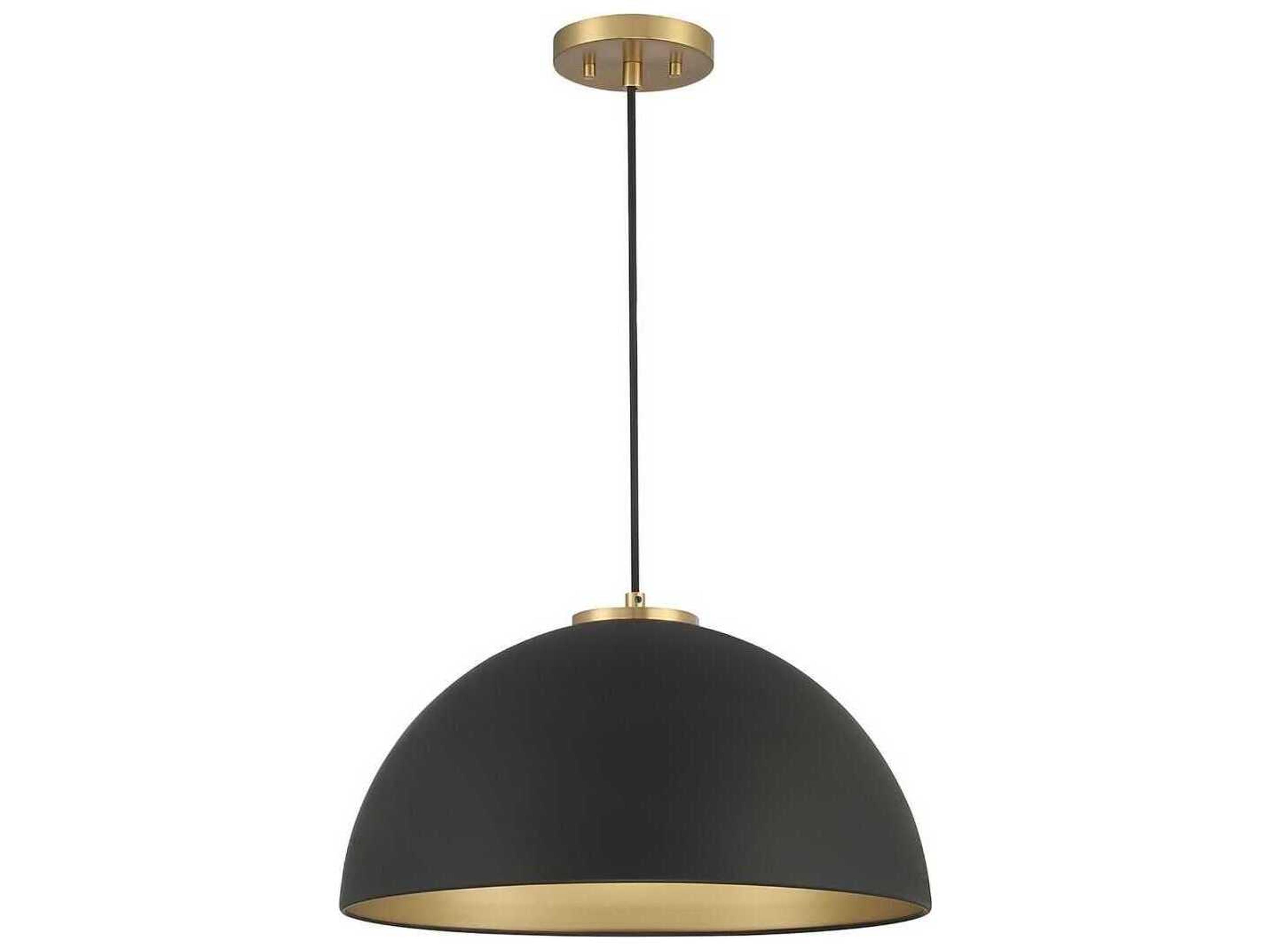Savoy House Meridian 1-Light Matte Black Natural Brass Dome Pendant