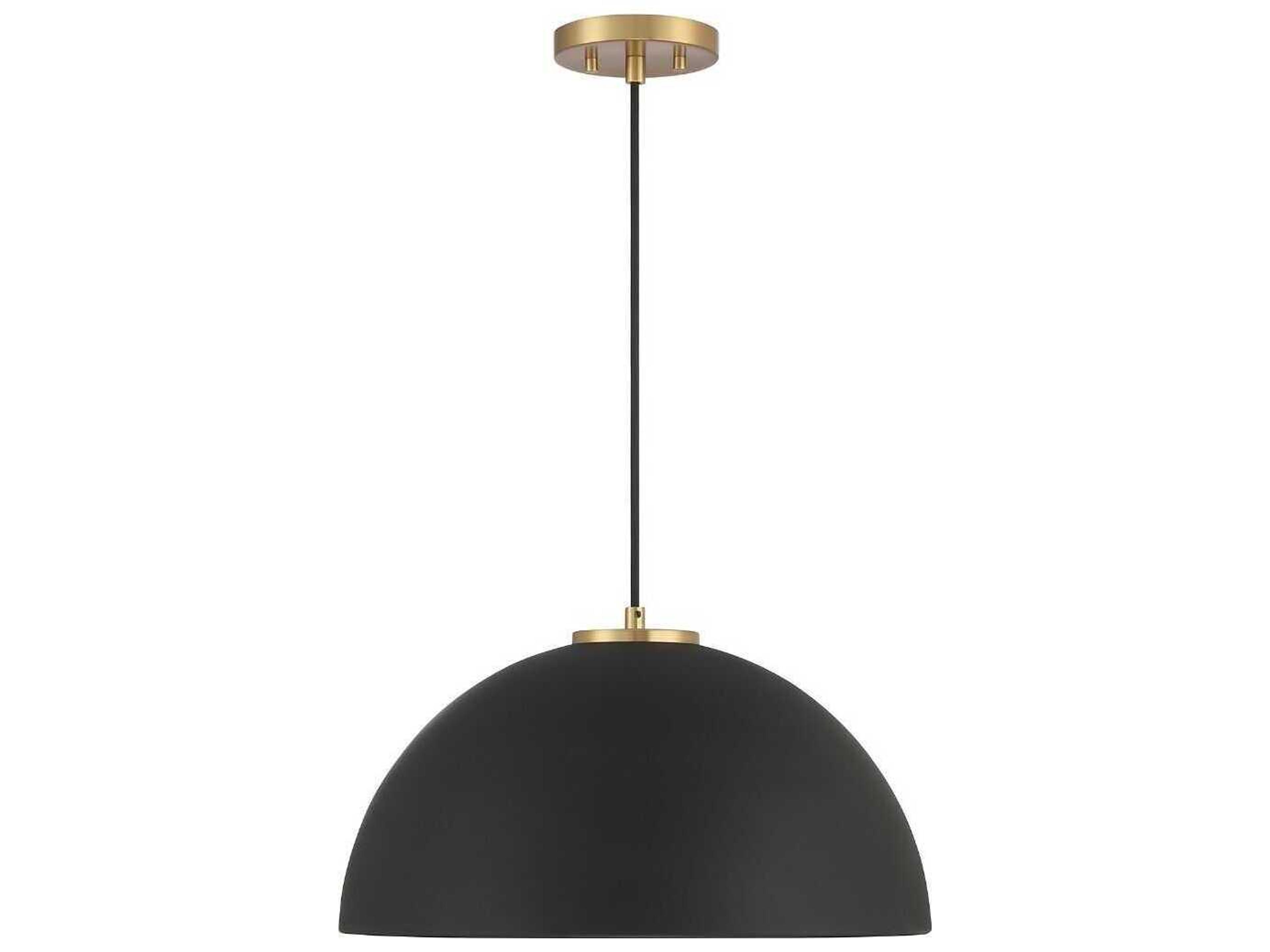 Savoy House Meridian 1-Light Matte Black Natural Brass Dome Pendant