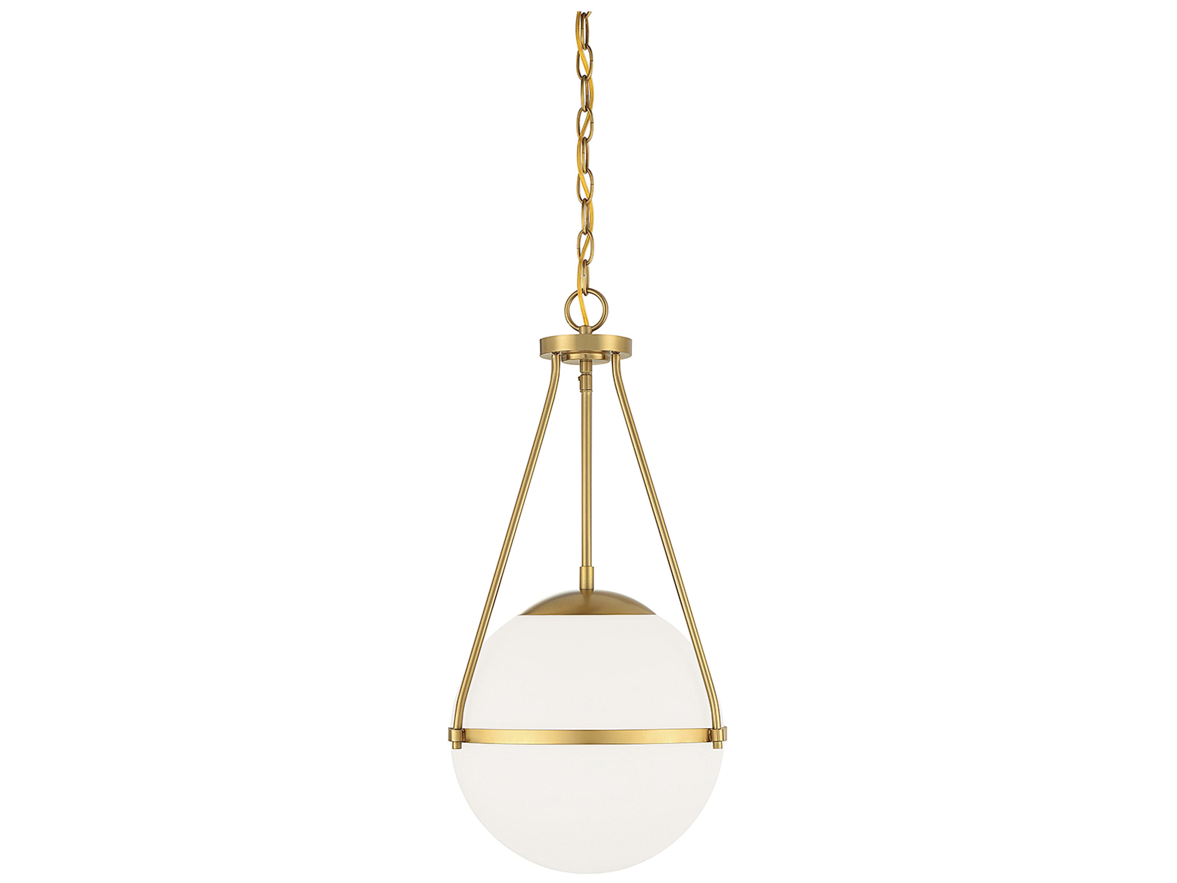Meridian 1-Light Natural Brass White Glass Globe Pendant