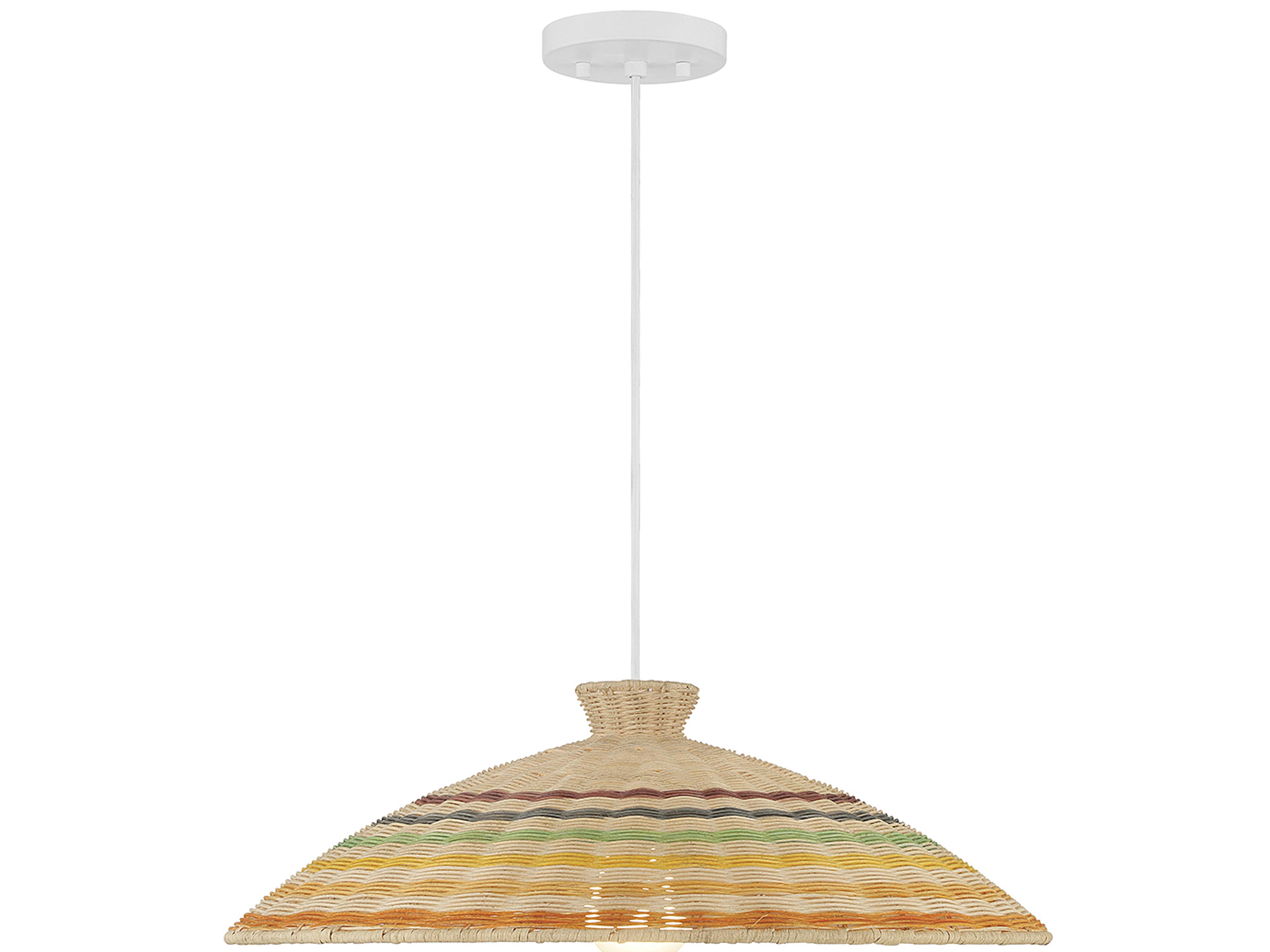 Meridian 1-Light Matte White Natural Rattan Blue Dome Pendant