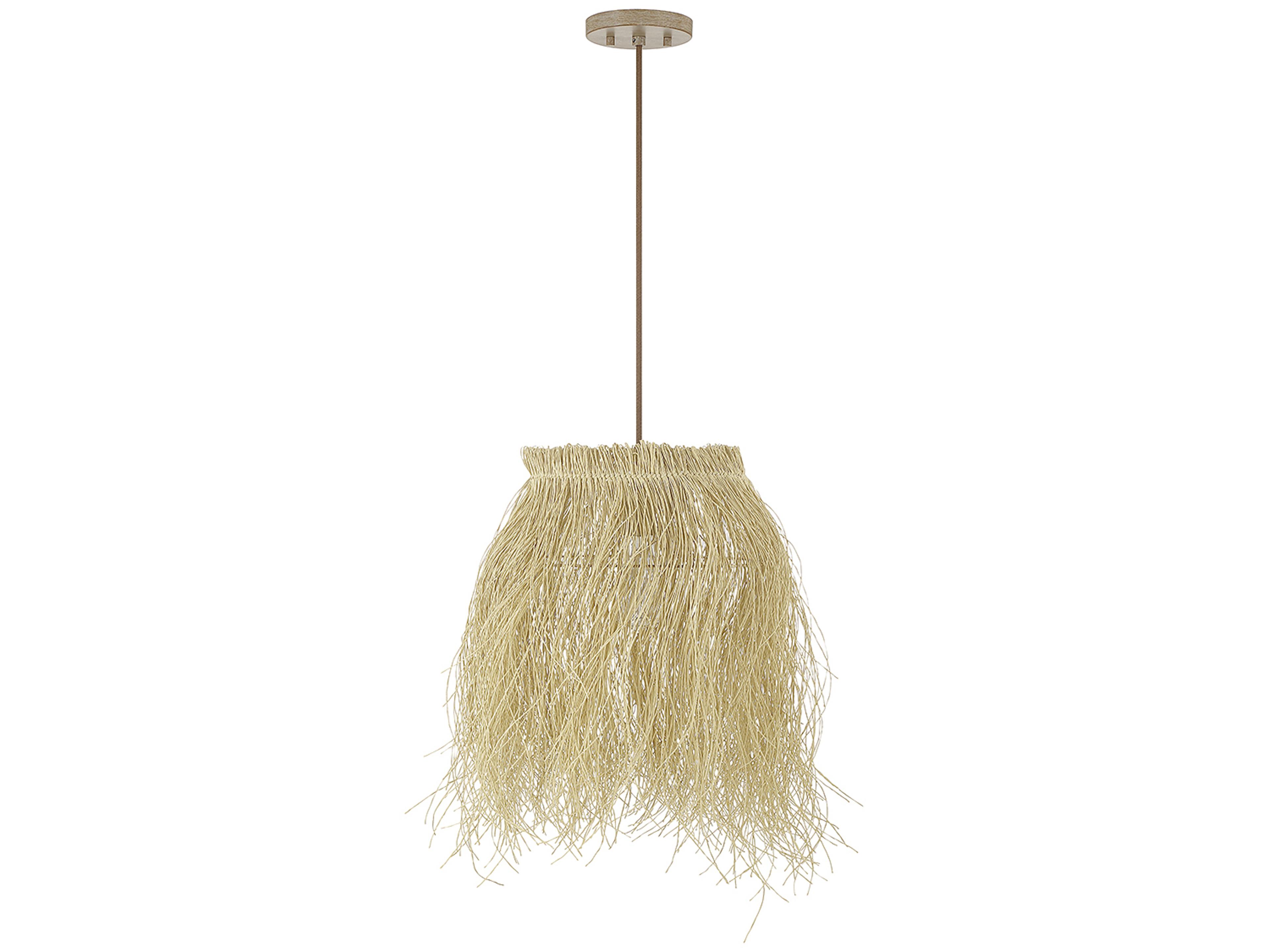 Meridian 1-Light Matte White Natural Rattan Brown Pendant