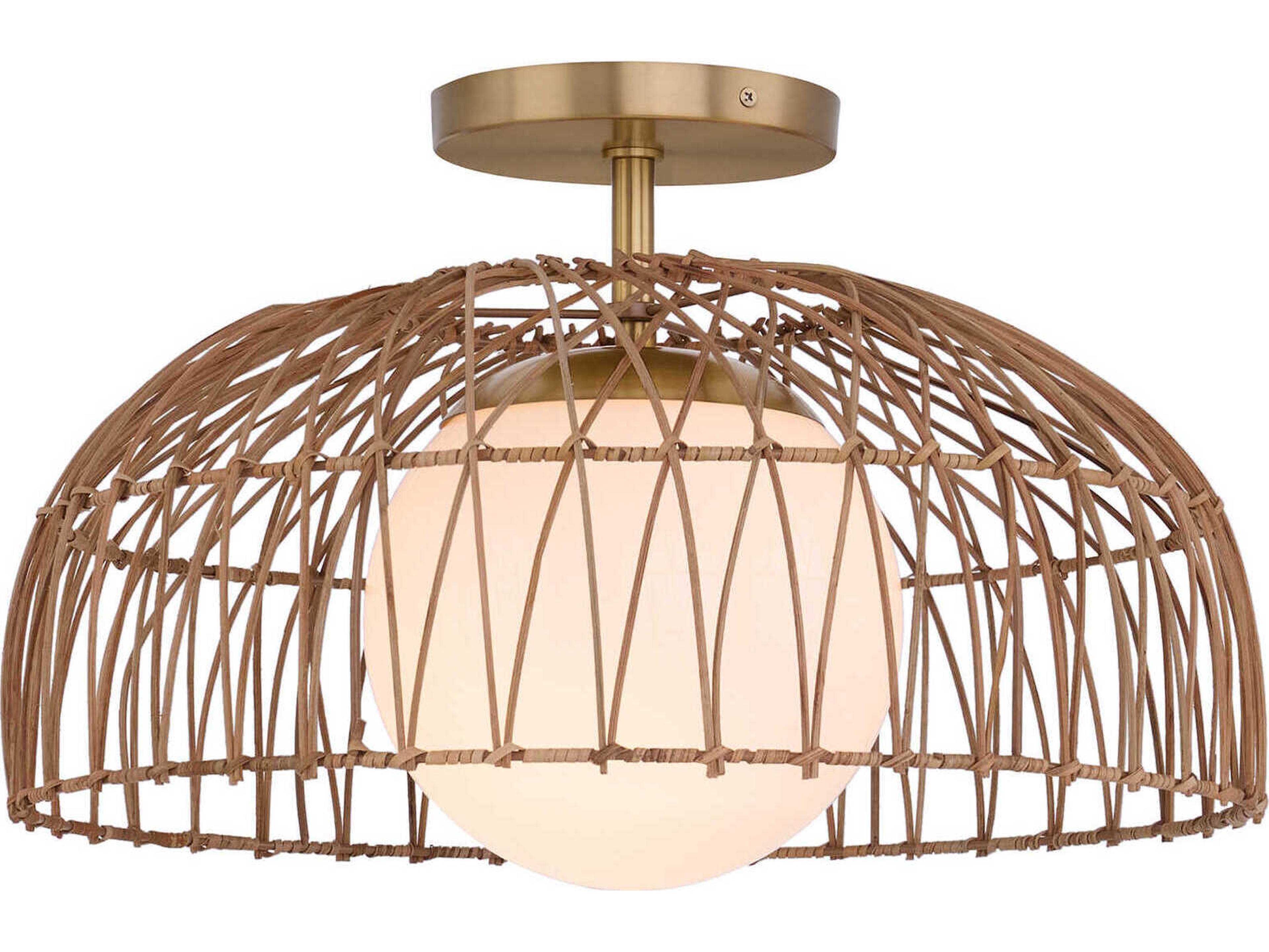 Meridian 1-Light Natural Brass Dome Semi Flush Mount
